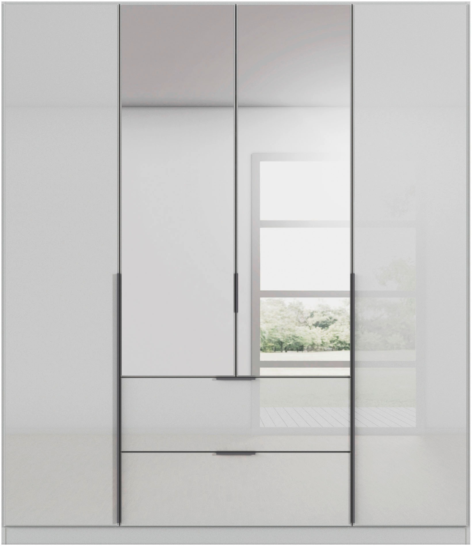rauch Drehtürenschrank »Kleiderschrank Kleiderschränke Schrank Garderobe AGORDO mit Glasfront«, (in zwei Griff-Farben mit Glasfront), mit Außenschubkästen, in 6 Breiten und 2 Höhen MADE IN GERMANY