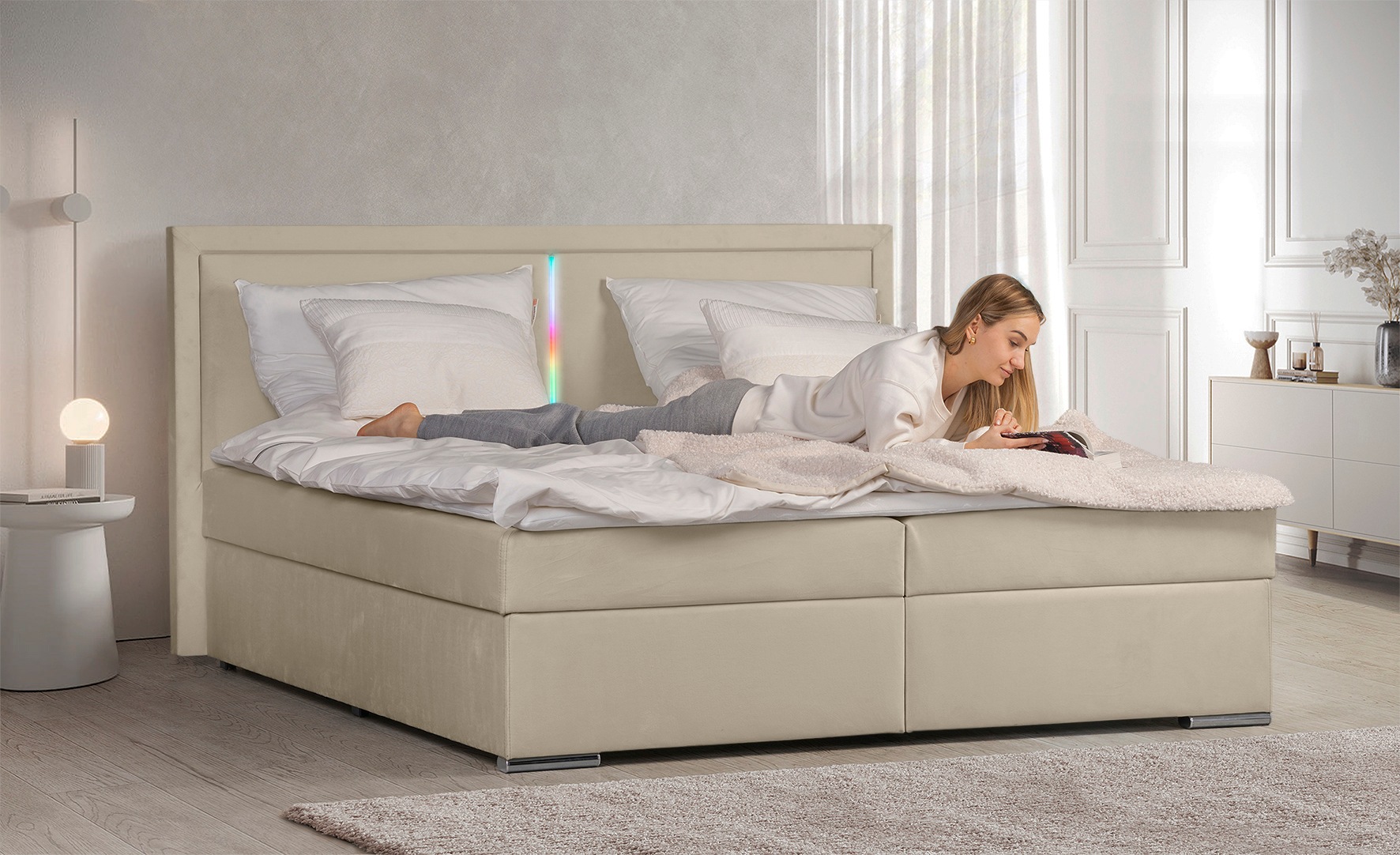 COLLECTION AB Boxbett »Athena«, Inkl. LED-Beleuchtung, Topper und Stauraum
