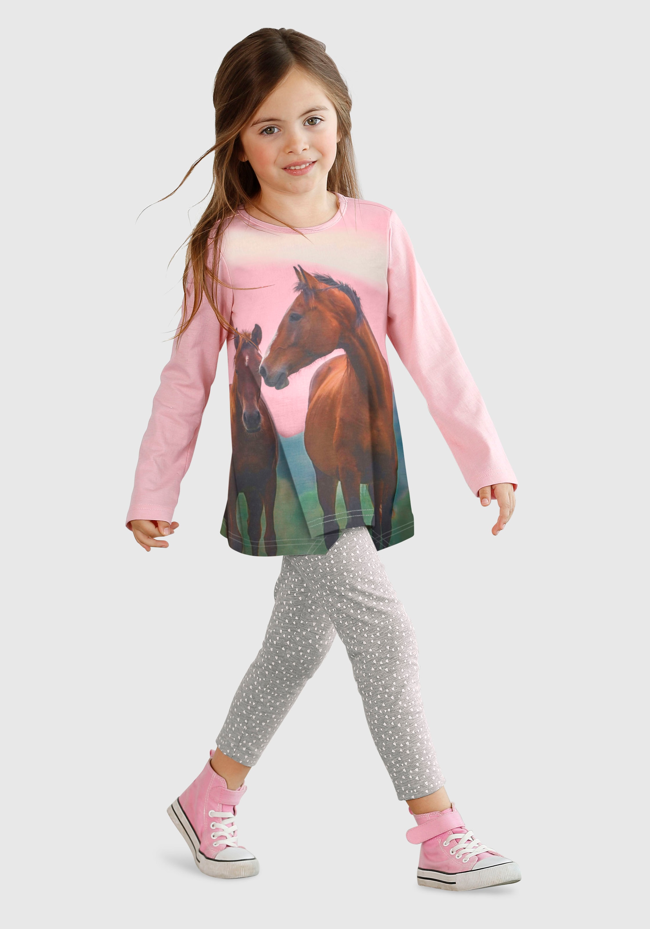 Arizona Longshirt & Leggings »für kleine Mädchen«, (Set, 2 tlg.), mit Pferde-Motiv