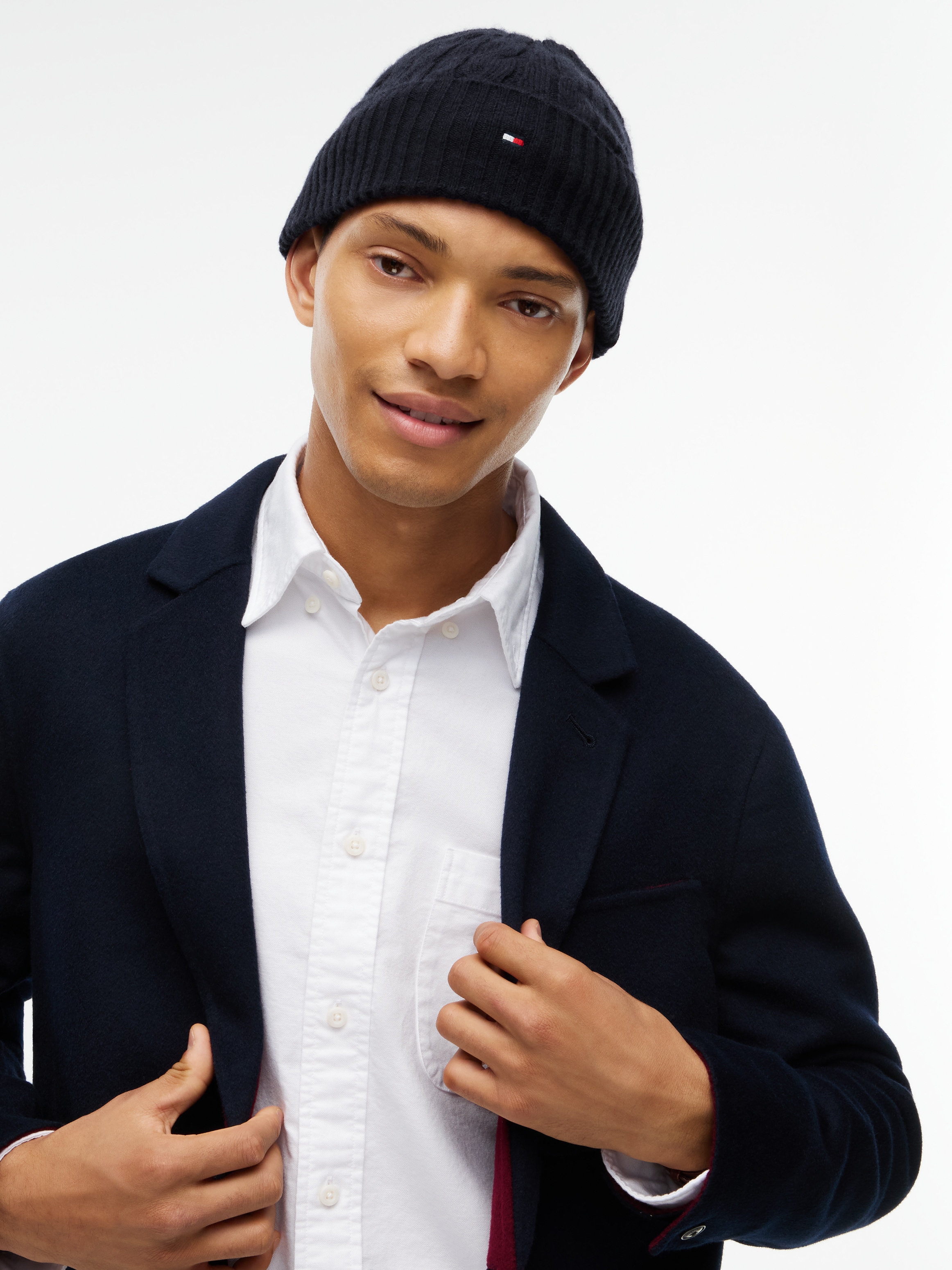 Tommy Hilfiger Beanie »TH FLAG CABLE« aus Lammwollmix mit Zopfmuster