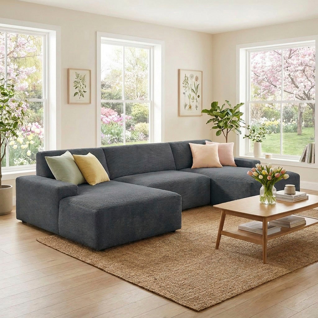 TRENDMANUFAKTUR Wohnlandschaft "Wien, wahlweise mit Sitzvorschub und Bettkasten, Breite 329 cm" U-Form, in trendigem Cordstoff