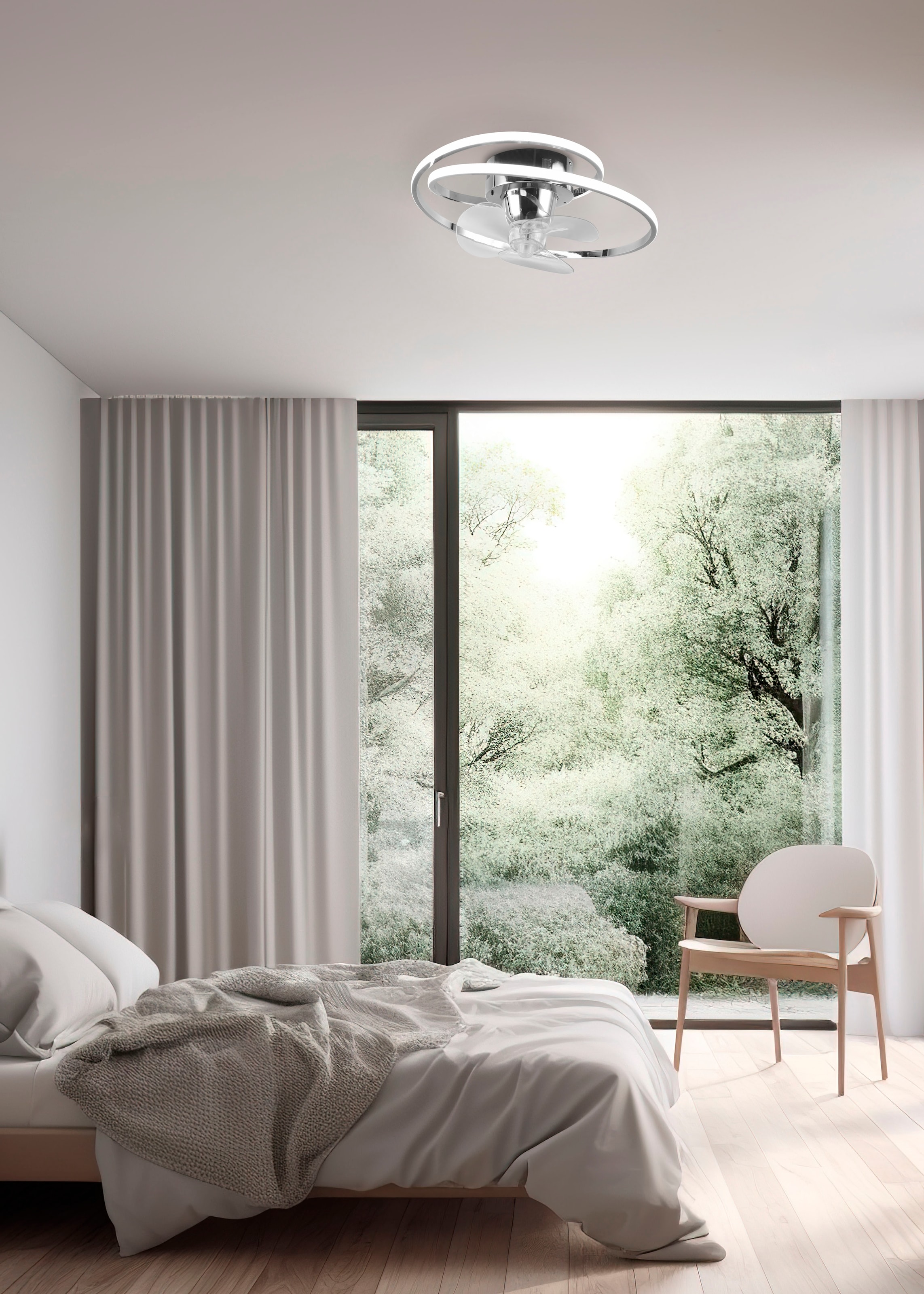 REALITY Leuchten LED Deckenleuchte »UMEA Deckenventilator mit Beleuchtung, Rotor schwenkbar, Fernbedienung«, 1 flammig, Leuchtmittel LED-Board | LED fest integriert, LED Ventilator dimmbar CCT Memory Nachtlicht Sommer- & Winterfunktion