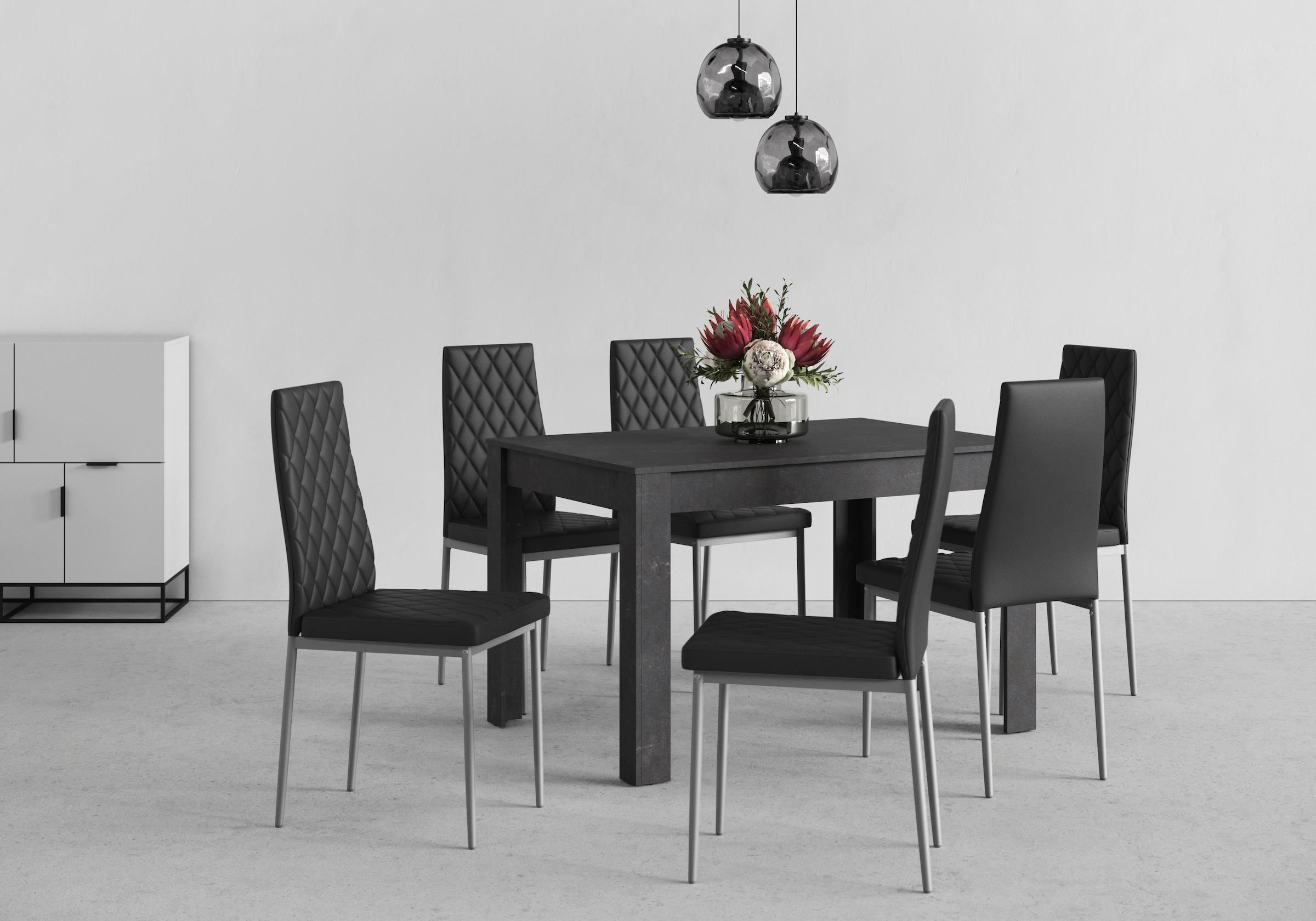 INOSIGN Essgruppe, (Set, 5 tlg.), 4 Stühle mit Tisch in schieferfarben, Breite 120 cm