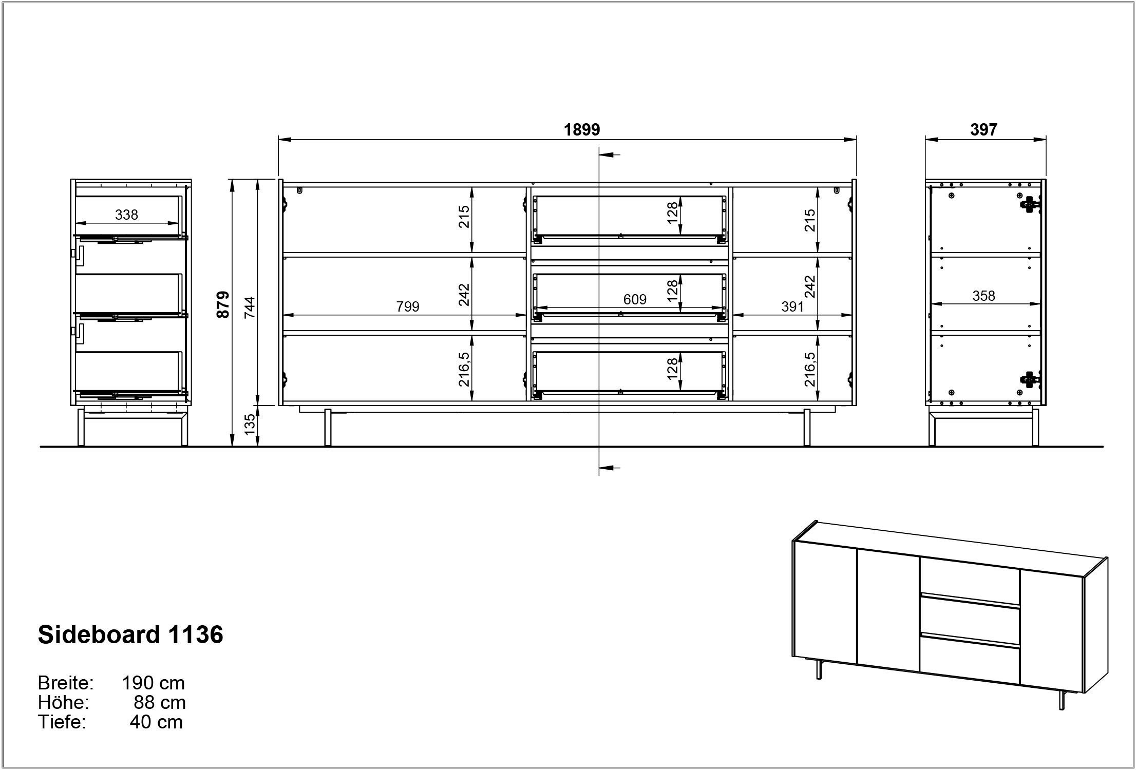 GERMANIA Wohnzimmer-Set »Cantoria«, (Set, 3 St.), mit Sideboard, Highboard, Lowboard, griffloses Design