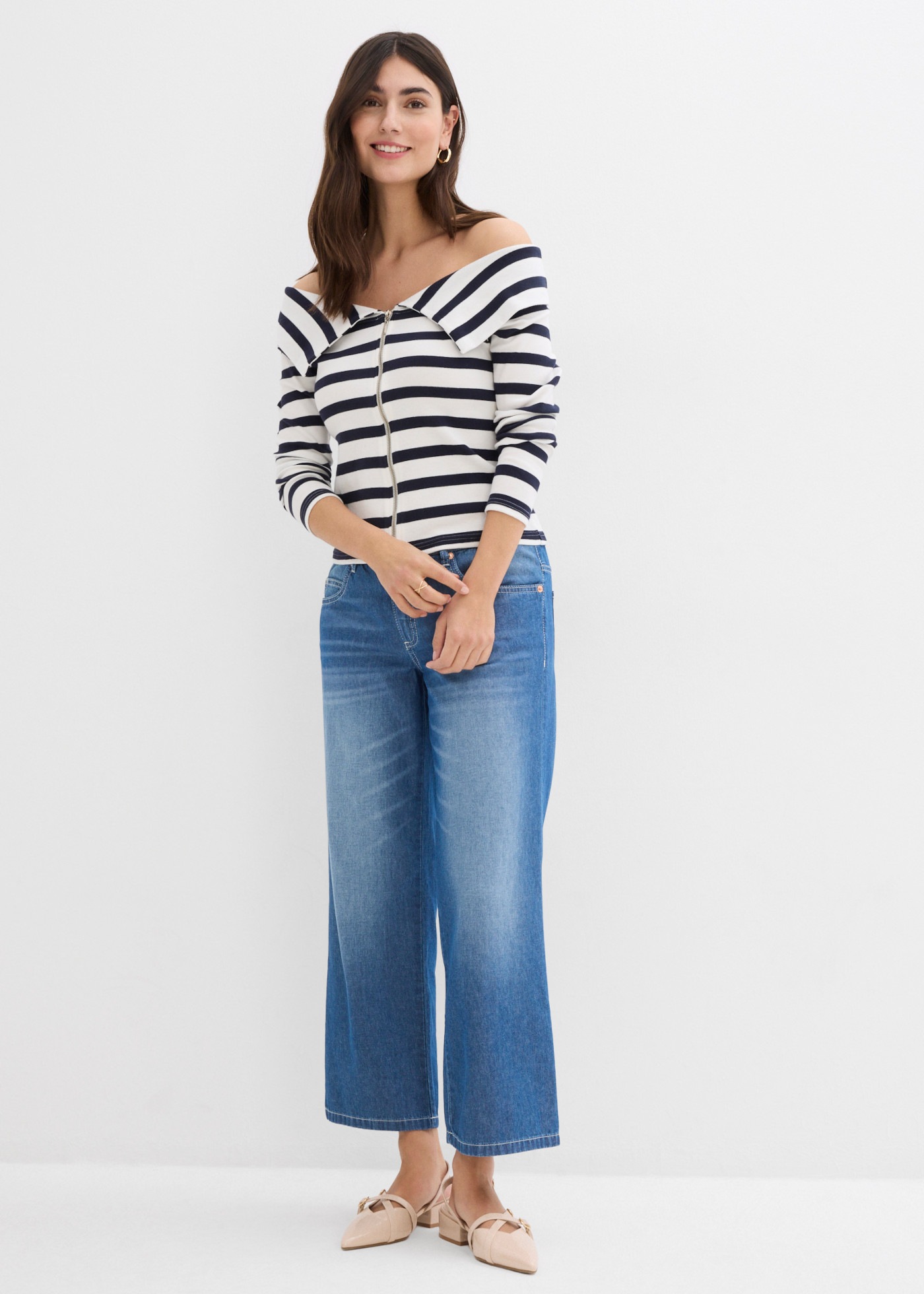 bonprix Straight-Jeans gerader Schnitt, Mid Waist, Cropped-Länge, Regular Fit