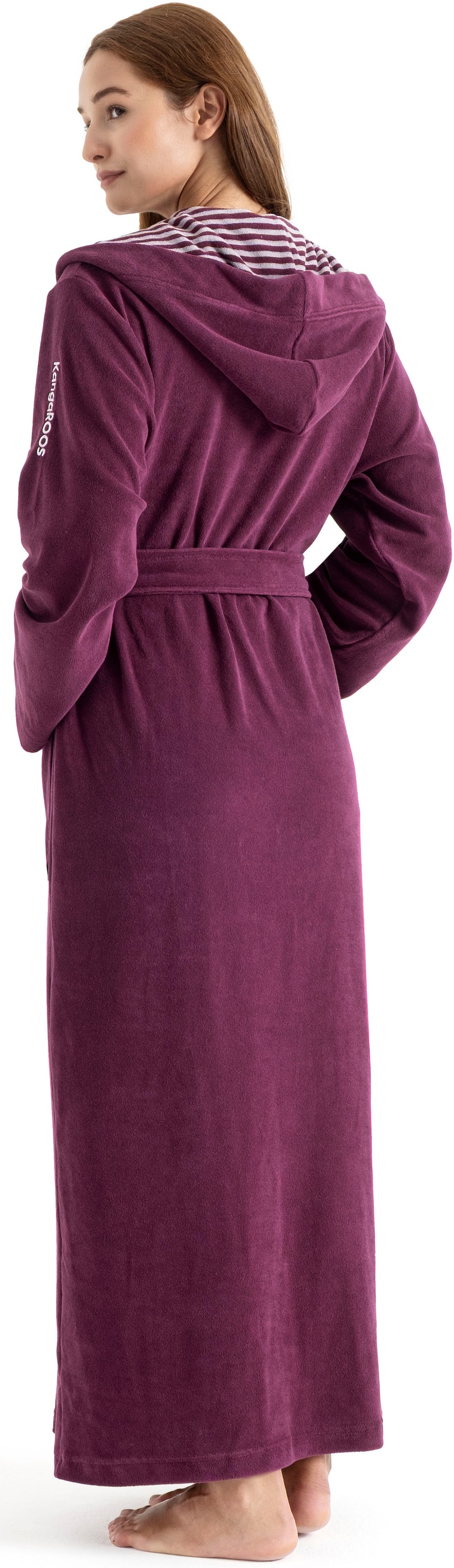 KangaROOS Damenbademantel »Dalia, ideal für Sauna & Spa, Standardlänge & Überlänge«, (1 St.), Uni-Farben mit Streifen, mit Taschen, XS-3XL, auch in extra lang