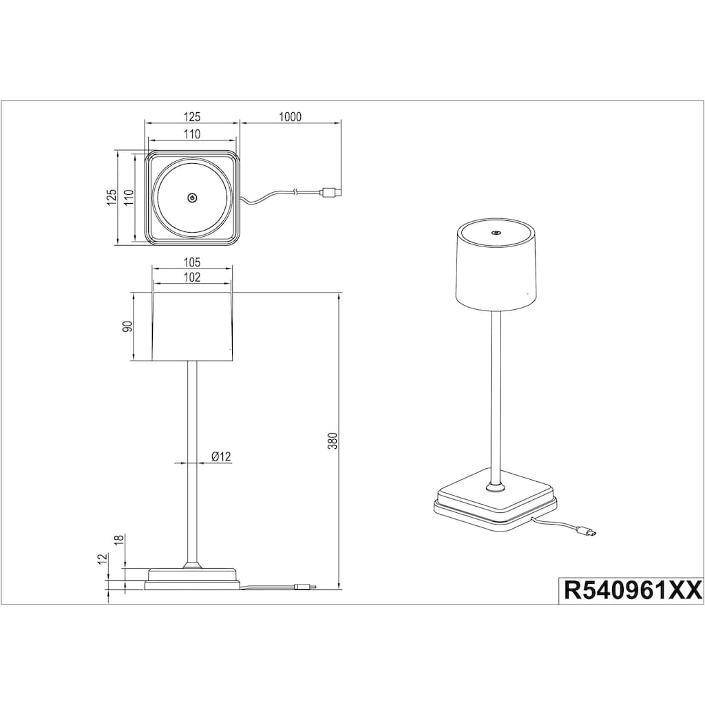 TRIO Leuchten LED Außen-Akku-Tischleuchte »Fernandez«, USB Ladestation, dimmbar, Lichtfarbe einstellbar