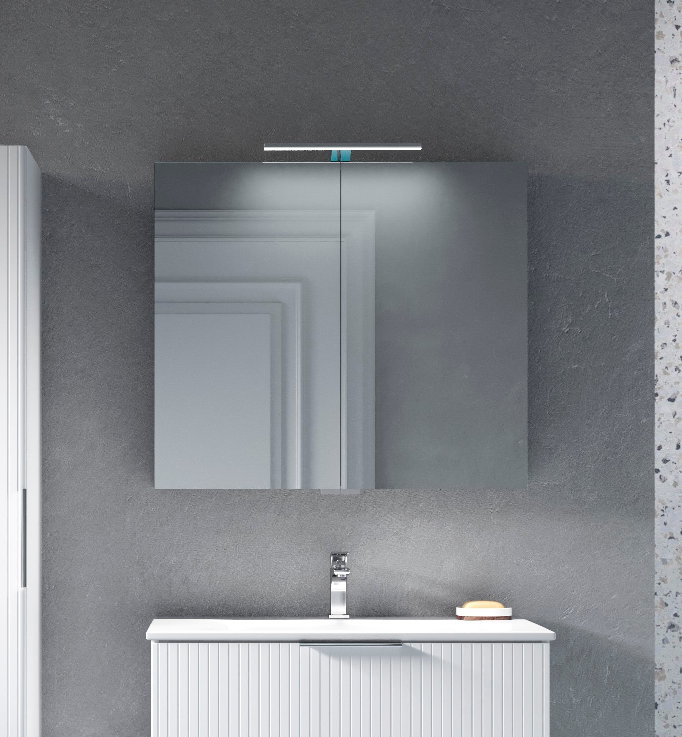 welltime Spiegelschrank »G-Line«, doppelseitig verspiegelt und mit verspiegelten Seitenwänden, Softclose
