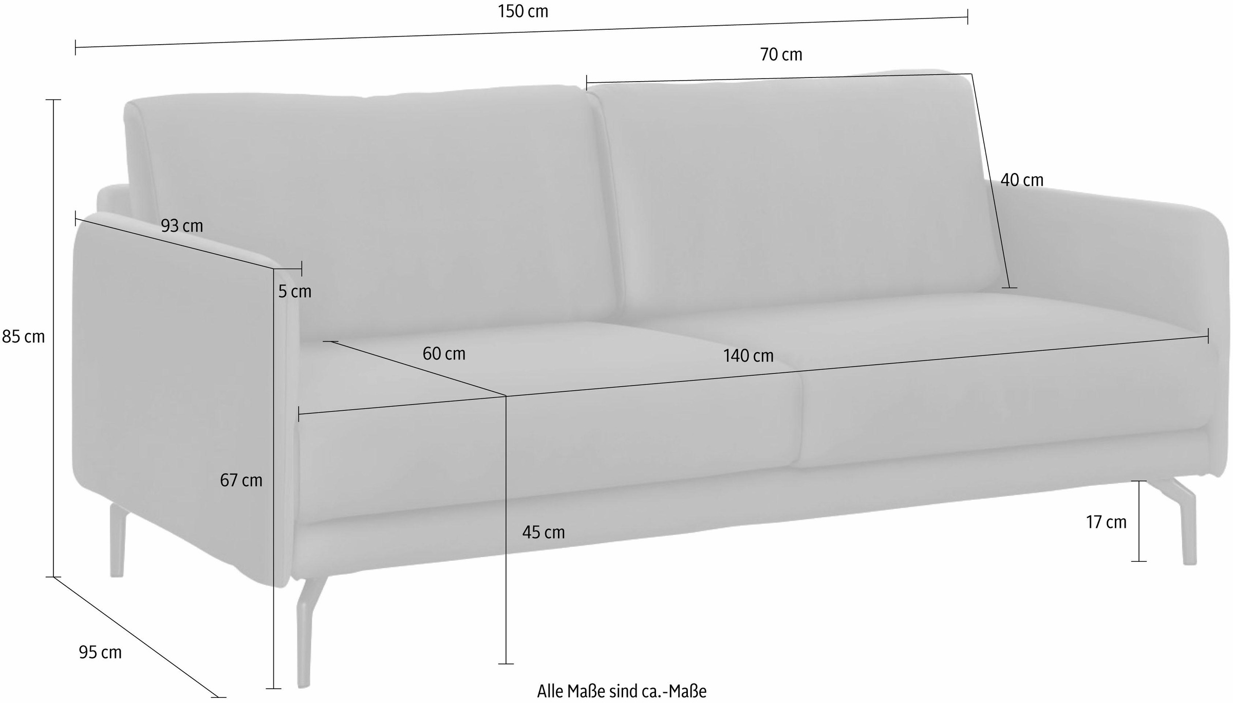 sehr Armlehne kaufen umbragrau, BAUR in | schmal, Alugussfüße hülsta Breite cm sofa 150 »hs.450«, 2-Sitzer