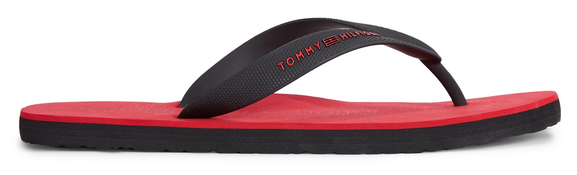 Tommy Hilfiger Zehentrenner »RUBBER HILFIGER BEACH SANDAL«, Sommerschuh, Schlappen, Poolslides, Badeschuh, mit Logoschriftzug