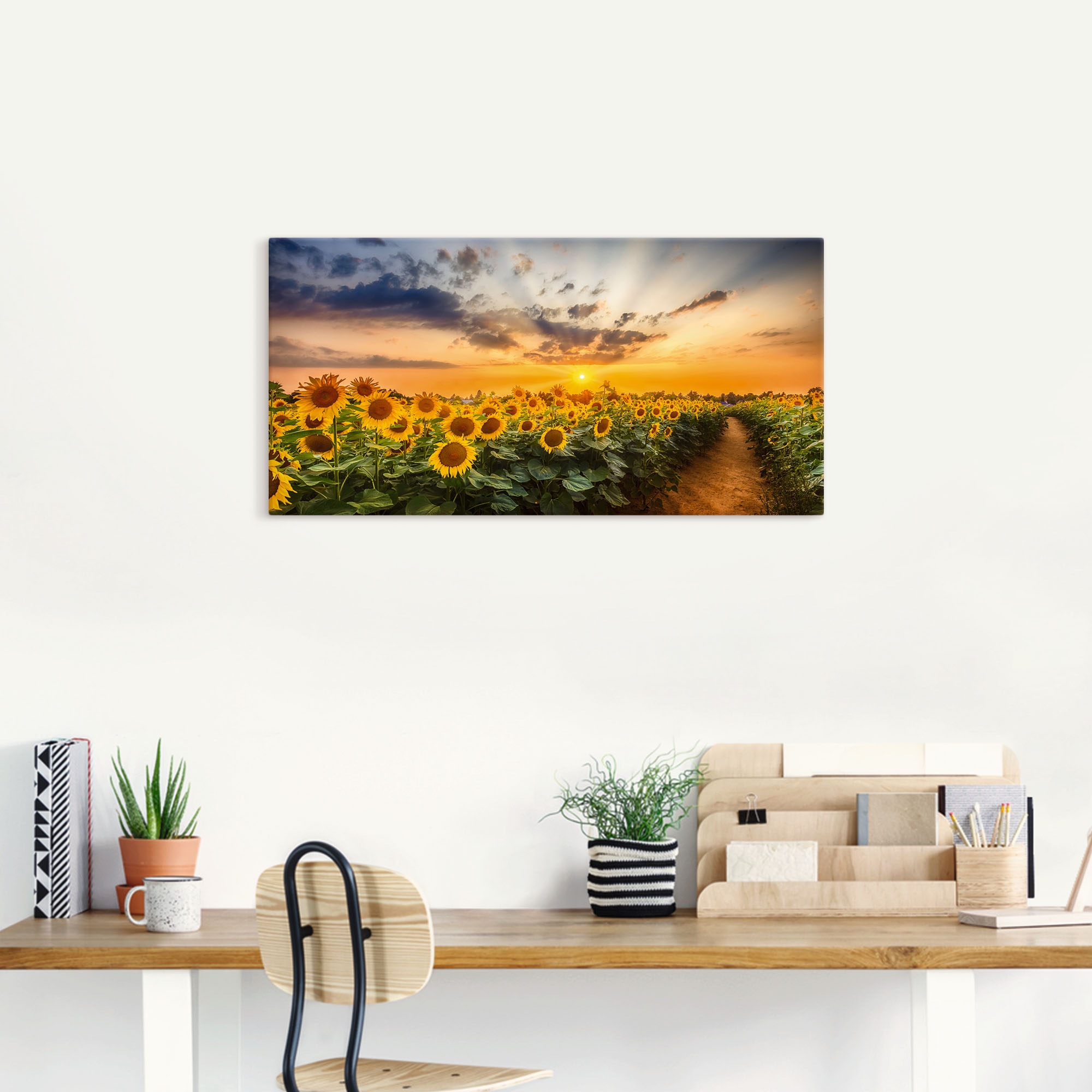 Artland Wandbild »Sonnenblumenfeld bei Sonnenuntergang«, Blumenbilder, (1 St.), als Alubild, Outdoorbild, Leinwandbild, Poster in verschied. Größen