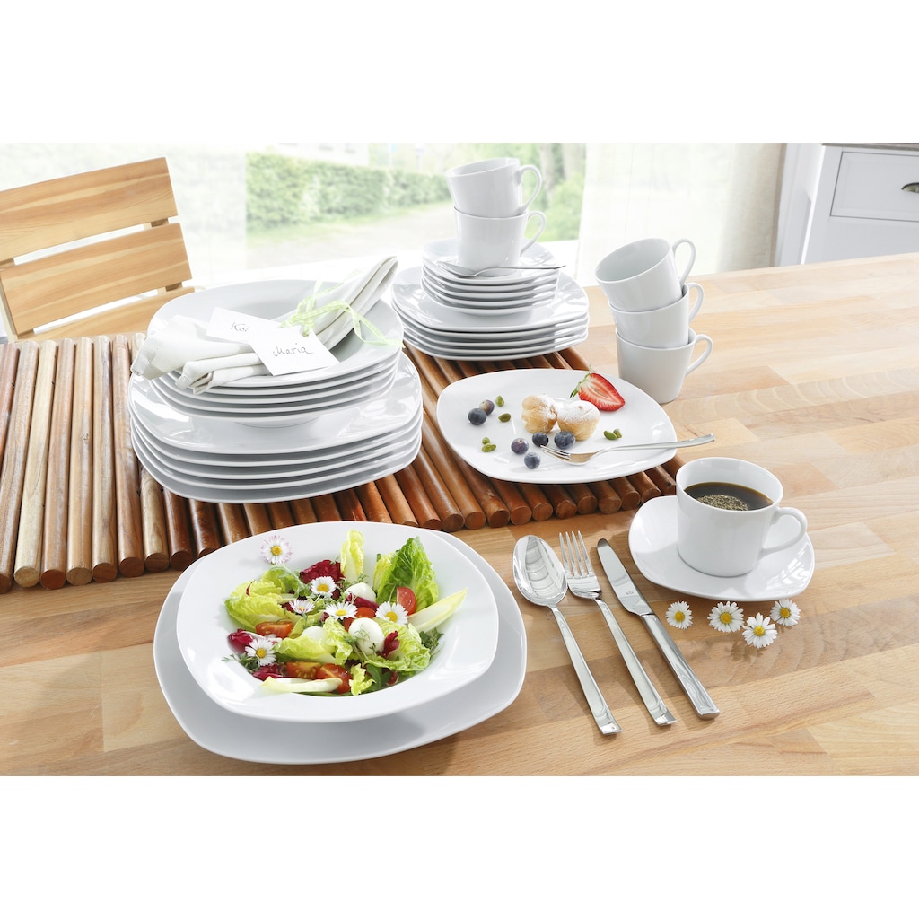 CreaTable Kombiservice »Geschirr-Set Amelie«, (Set, 30 tlg., Kaffeeservice und Tafelservice im Set, für 6 Personen), Service, weiß, quadratische Form, 30 Teile, für 6 Personen