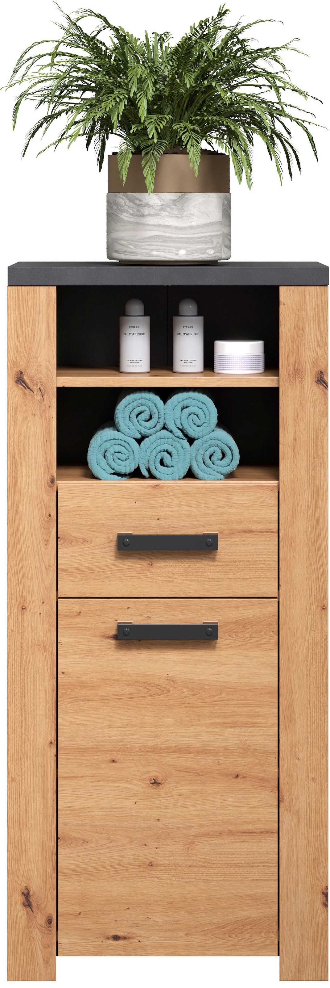 Home affaire Midischrank »Ambres«, (1 St.), Badschrank in matter Echtholzoptik - Maße (B/T/H) 53/35/118 cm