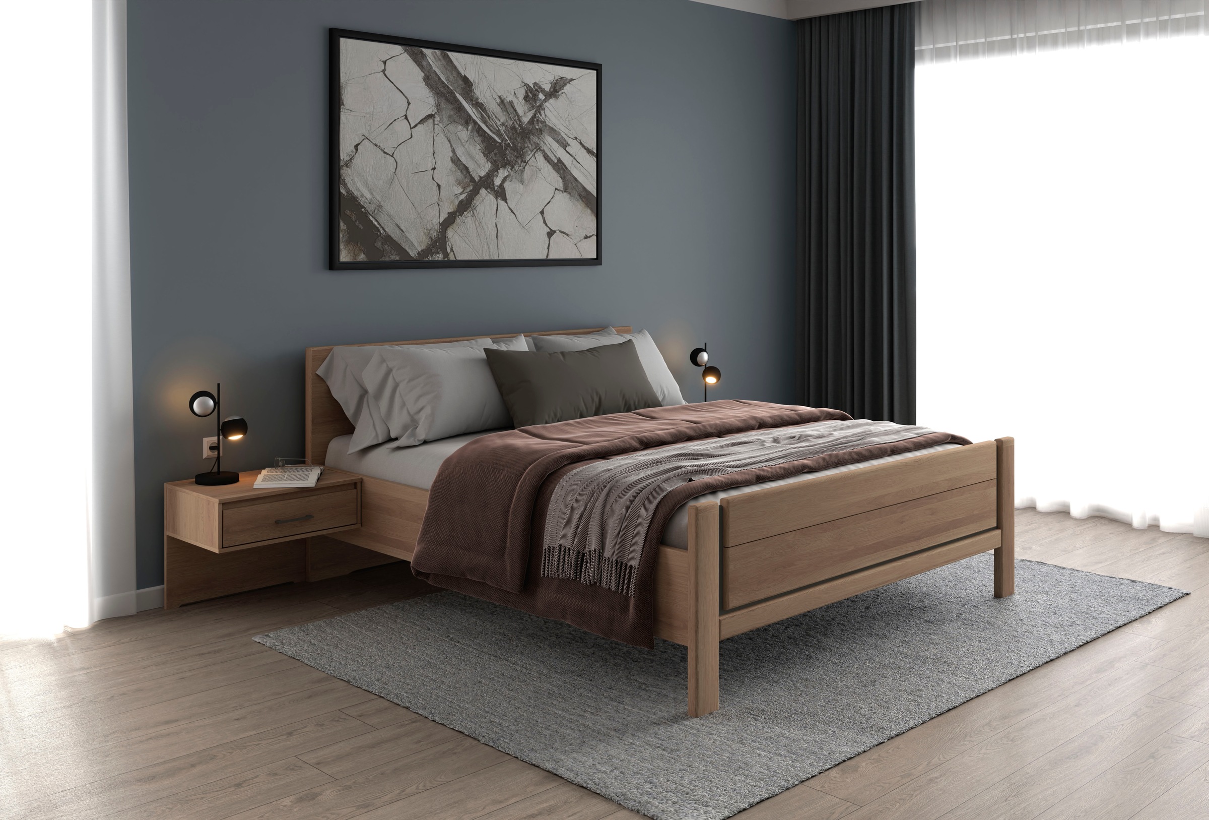 Musterring Holzbett »Sorrent, Bettgestell, Bettrahmen, teilmassiv Eiche«, (MADE IN GERMANY), Eiche teilmassiv, Liegehöhenverstellung, Stollenfußteil