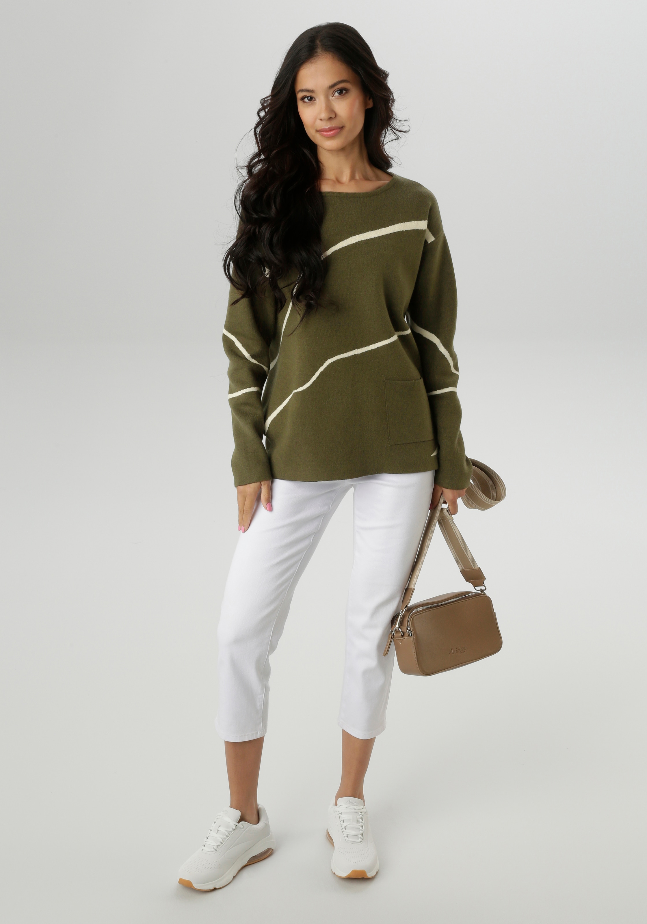 Aniston SELECTED Strickpullover, Highlight - mit aufgesetzte Stricktasche vorne - NEUE KOLLEKTION
