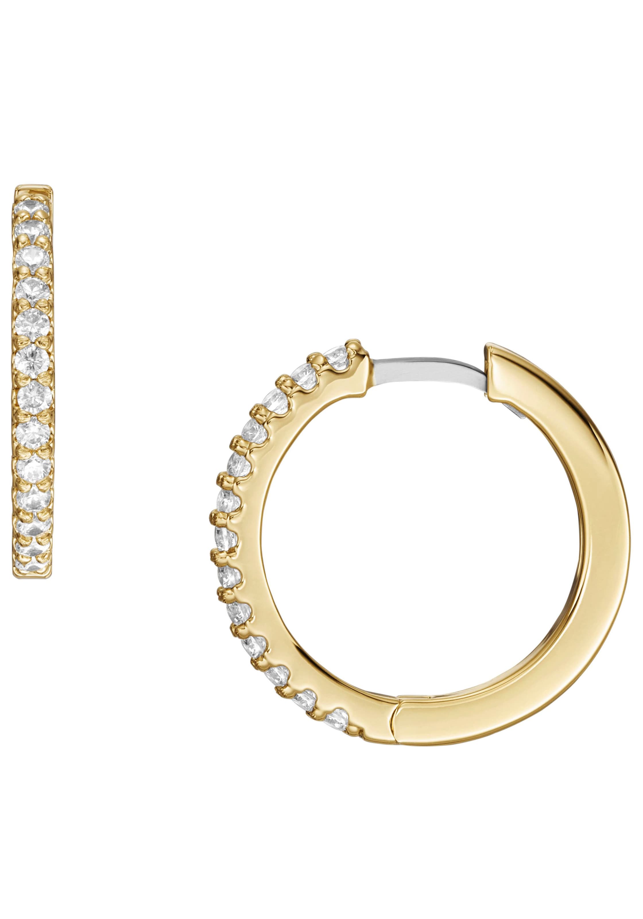 Paar Creolen FOSSIL "Schmuck Geschenk Metall Ohrringe JEWELRY ALL STACKED UP", gelb (metallfarben, gelbgoldfarben, weiß, kristallweiß), Ohrringe, Damen, Metall, mit Zirkonia (synth.) 2