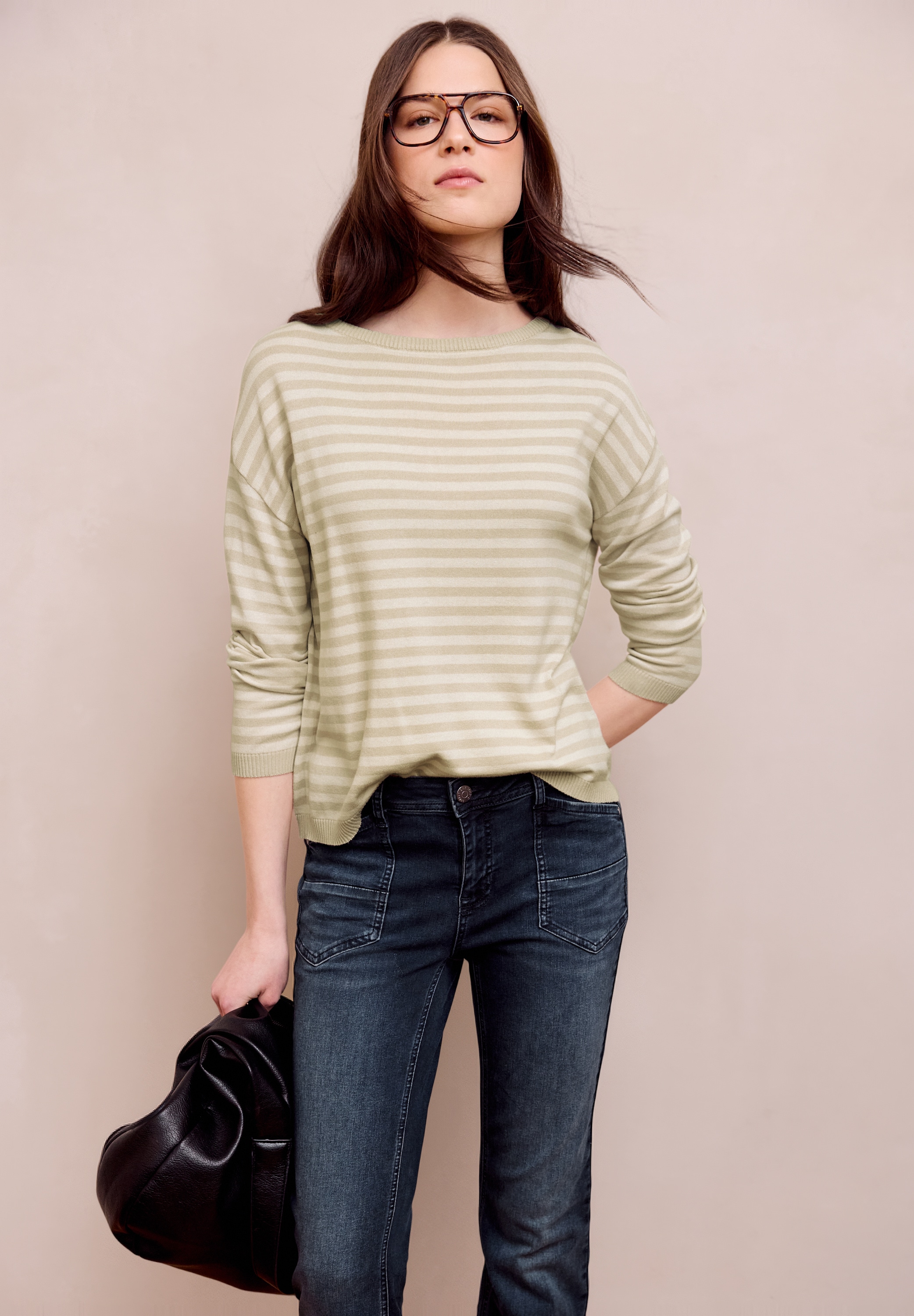 STREET ONE STUDIO Streifenpullover mit U-Boot-Ausschnitt