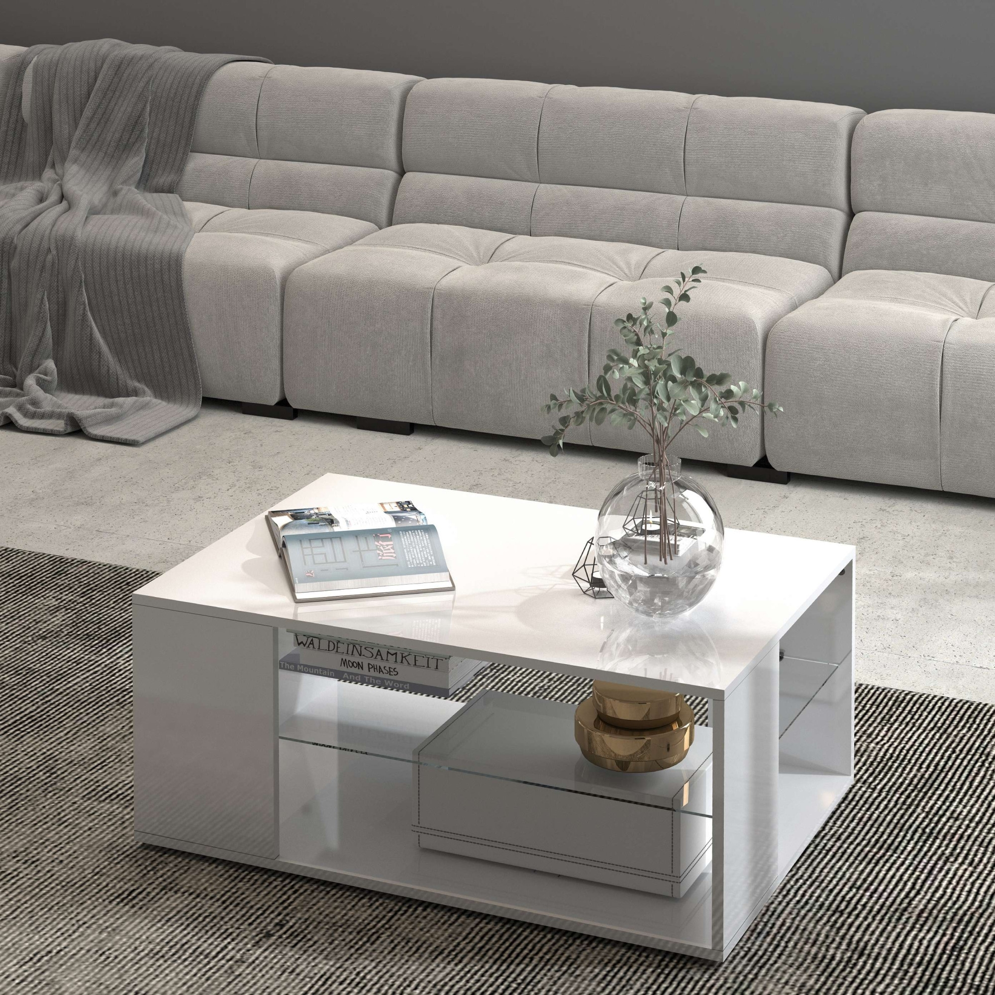 INOSIGN Couchtisch »Egypt Couchtisch,Sofatisch«, (1 St.), Aus glänzend weiß lack. Holz, mit Glasablage,rechteckig,Breite 90 cm