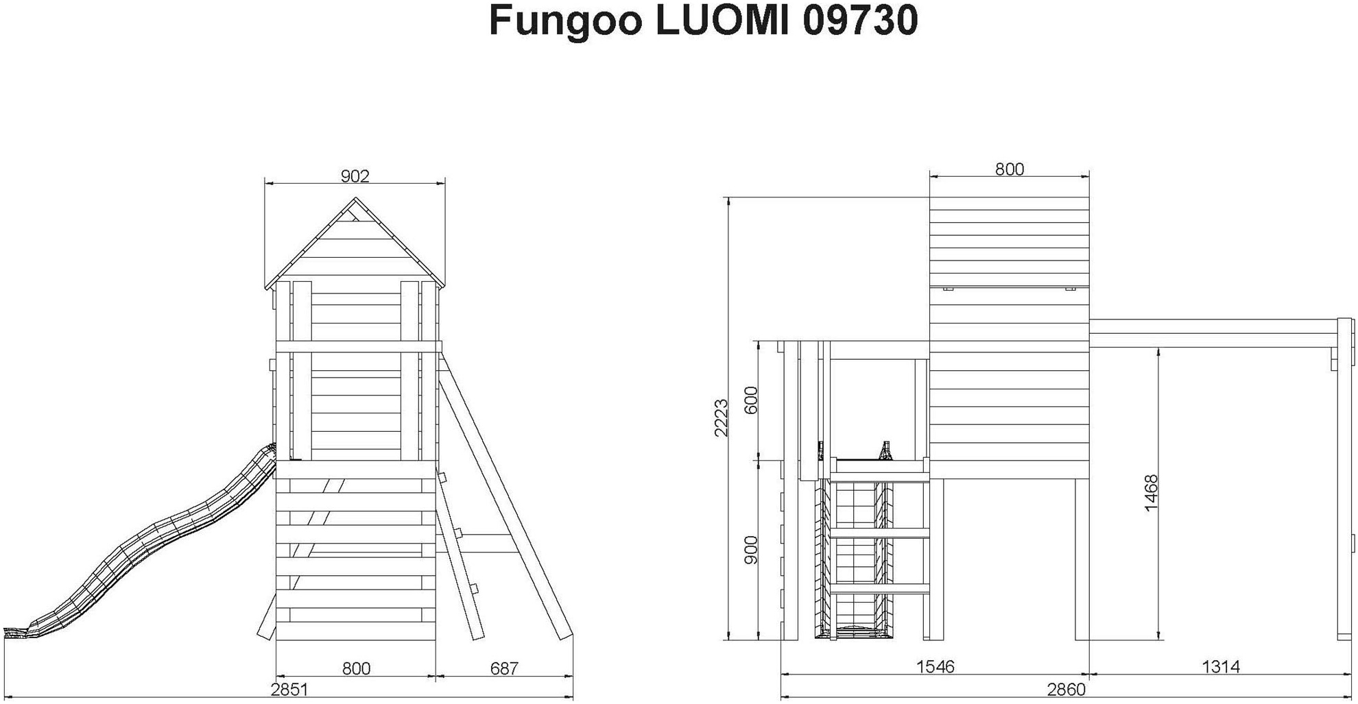 FUNGOO Spielturm »LUOMI« mit Haus, Kletterwand, Rutsche und Schaukel fur Kinder
