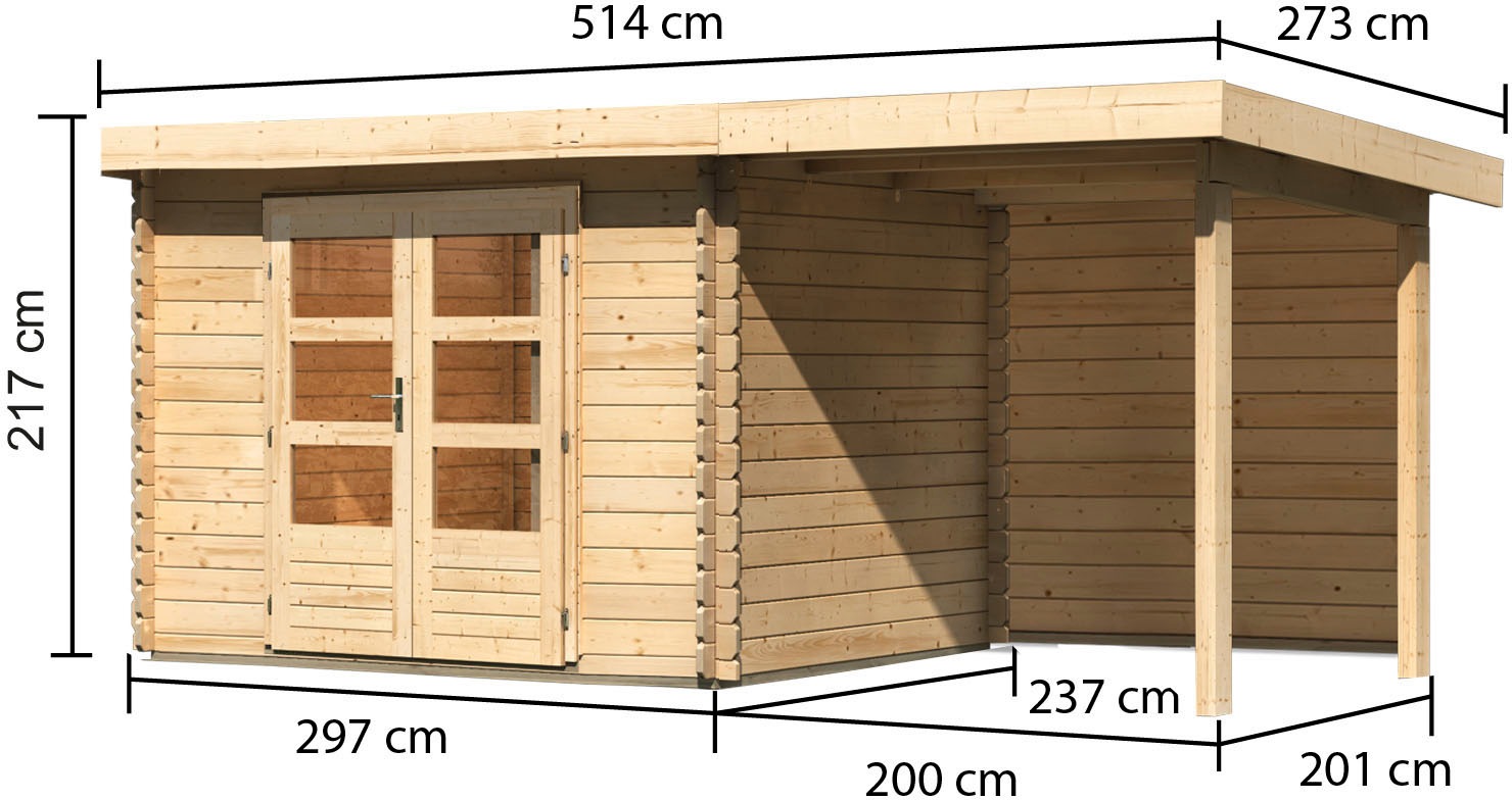 Karibu Gartenhaus »Schloßsee 3«, (Set), mit Anbaudach und Rückwand