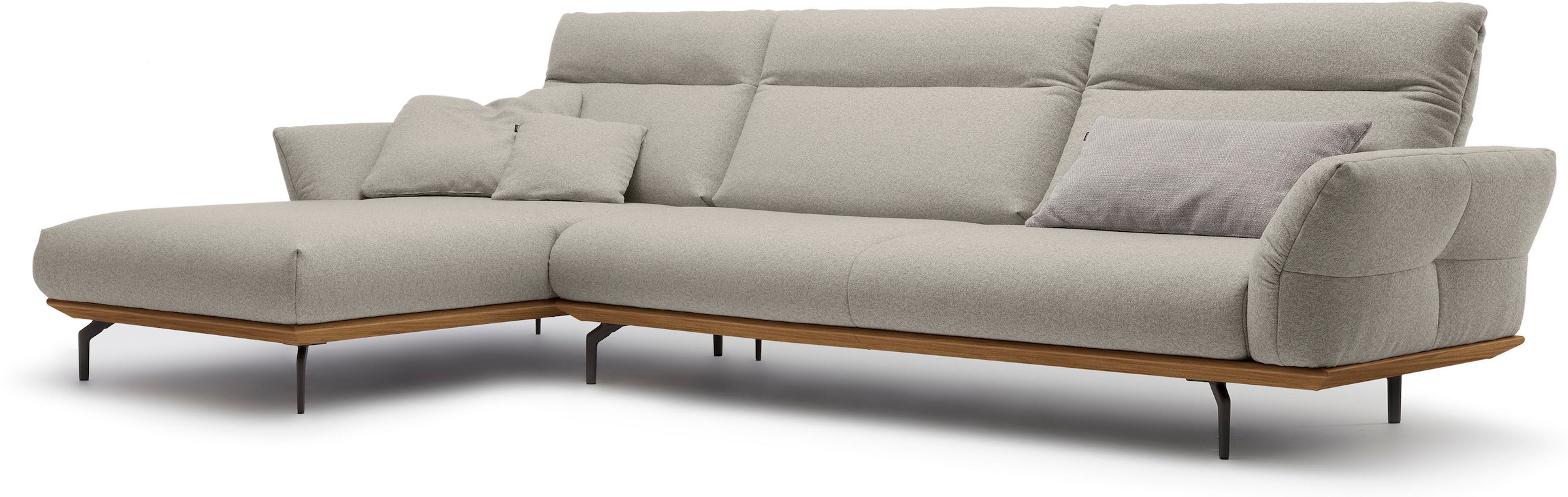 hülsta sofa Ecksofa »hs.460«, Sockel in Nussbaum, Winkelfüße in Umbragrau, Breite 338 cm