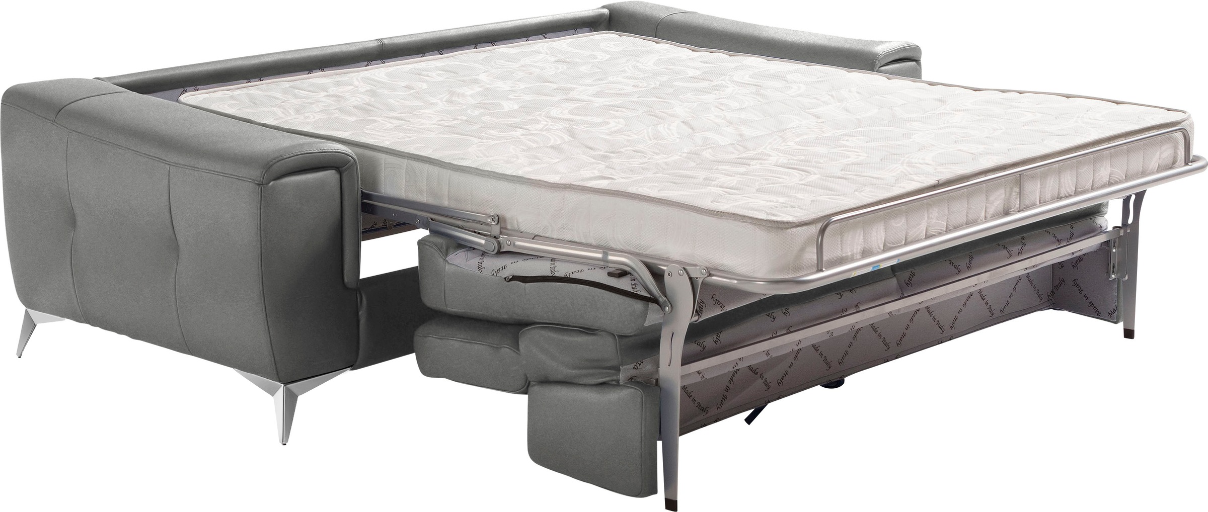 Egoitaliano Schlafsofa »Francine Designsofa, Loungesofa mit Dauerschlaffunktion, Breite 233 cm«, Bettfunktion, Luxus-Microfaser Lederoptik, steingrau, Fußfarbe chrom