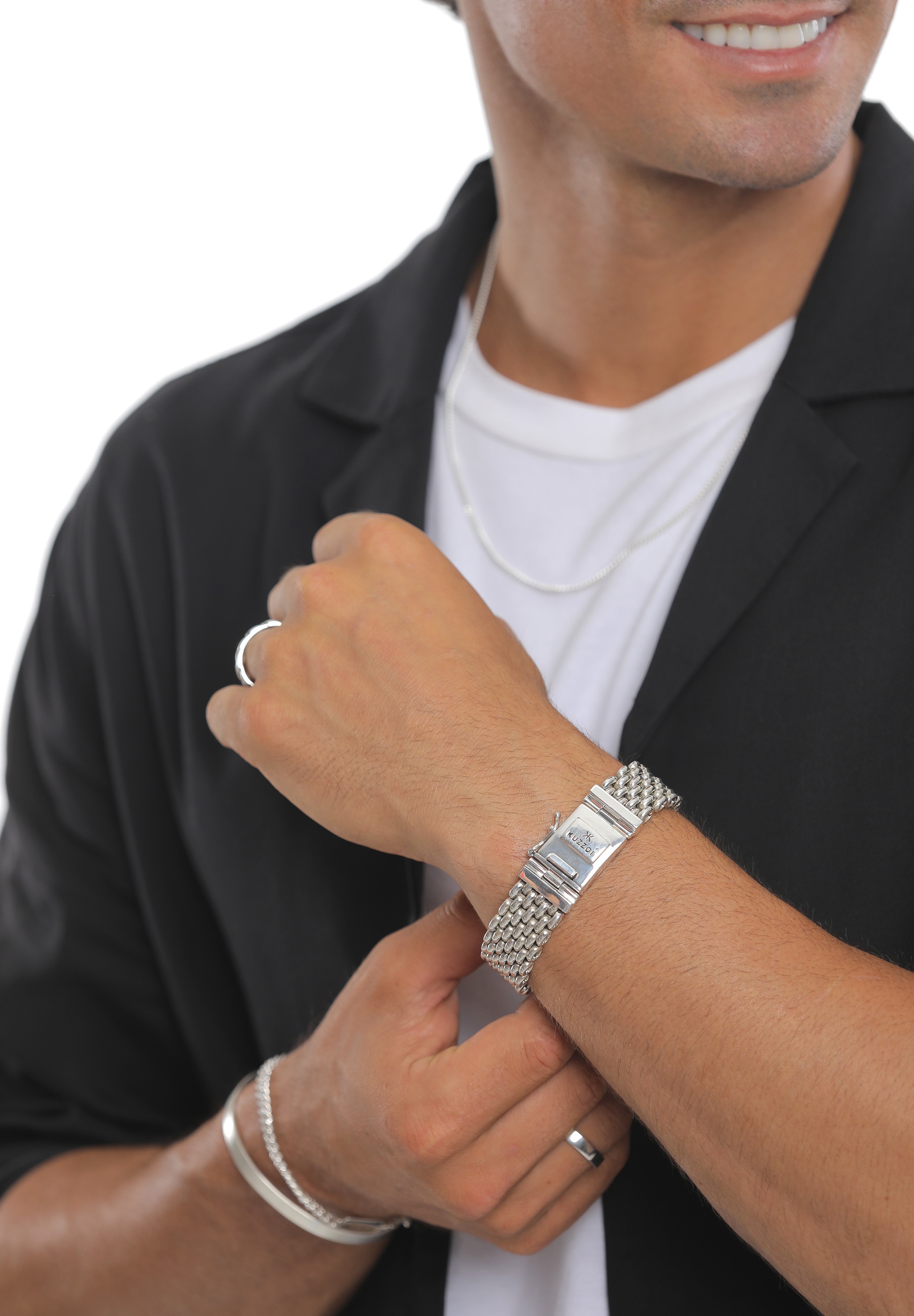 Kuzzoi Armband »Herren Breit Massiv Kastenverschluss 925 Silber«