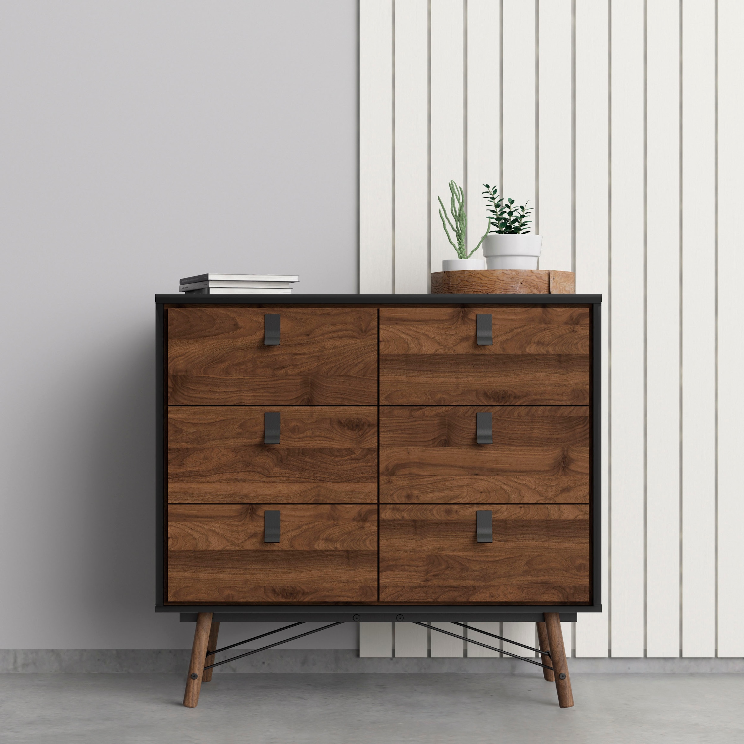 Home affaire Kommode "Ry Aufbewahrung, Schubladenschrank, Stauraum" Sideboard mit 6 Schubladen, Breite 102 cm, Höhe 95 cm, Massivholzbeine