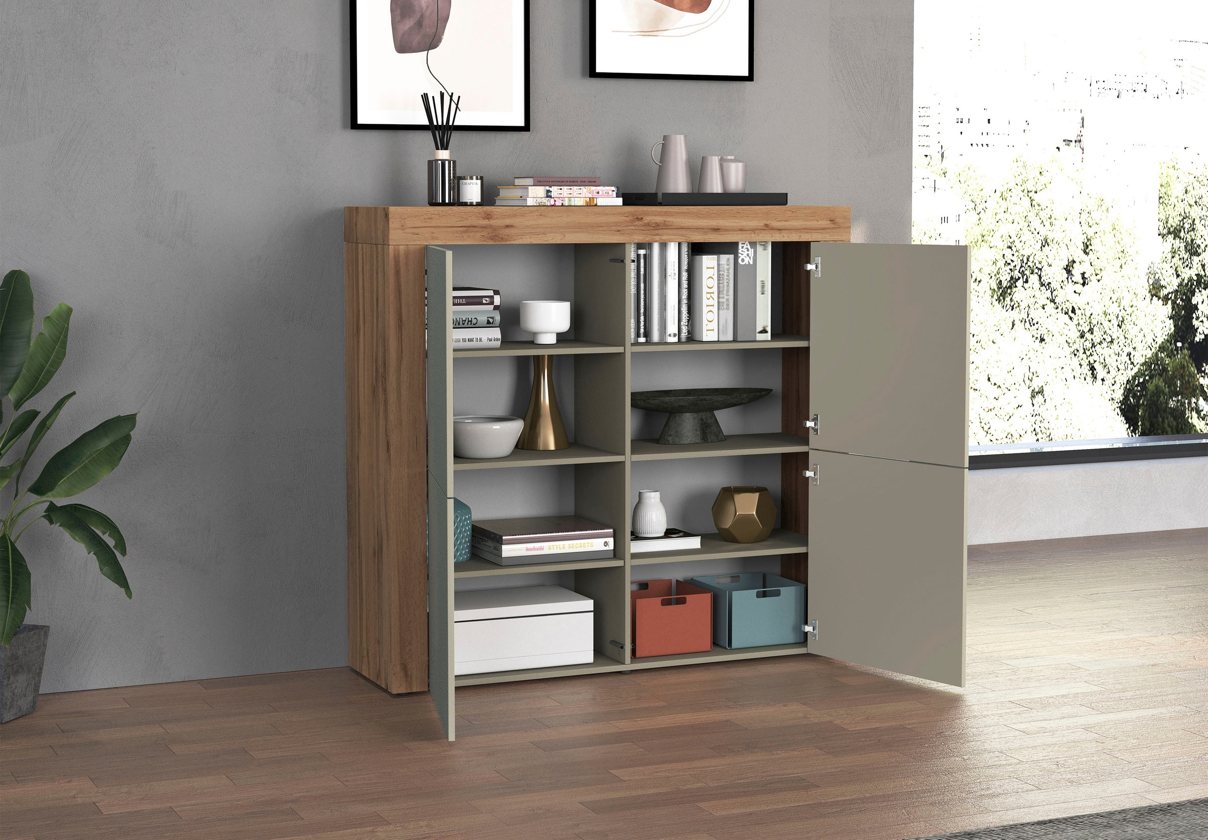 OTTO home Highboard »CHRONOS Breite 140 cm mit 4 Türen und 8 Fächer 'Made in Italy'« 1 Stk. tlg. Hohes Sideboard, Kommode, Schrank, Grifflos mit Push to Open