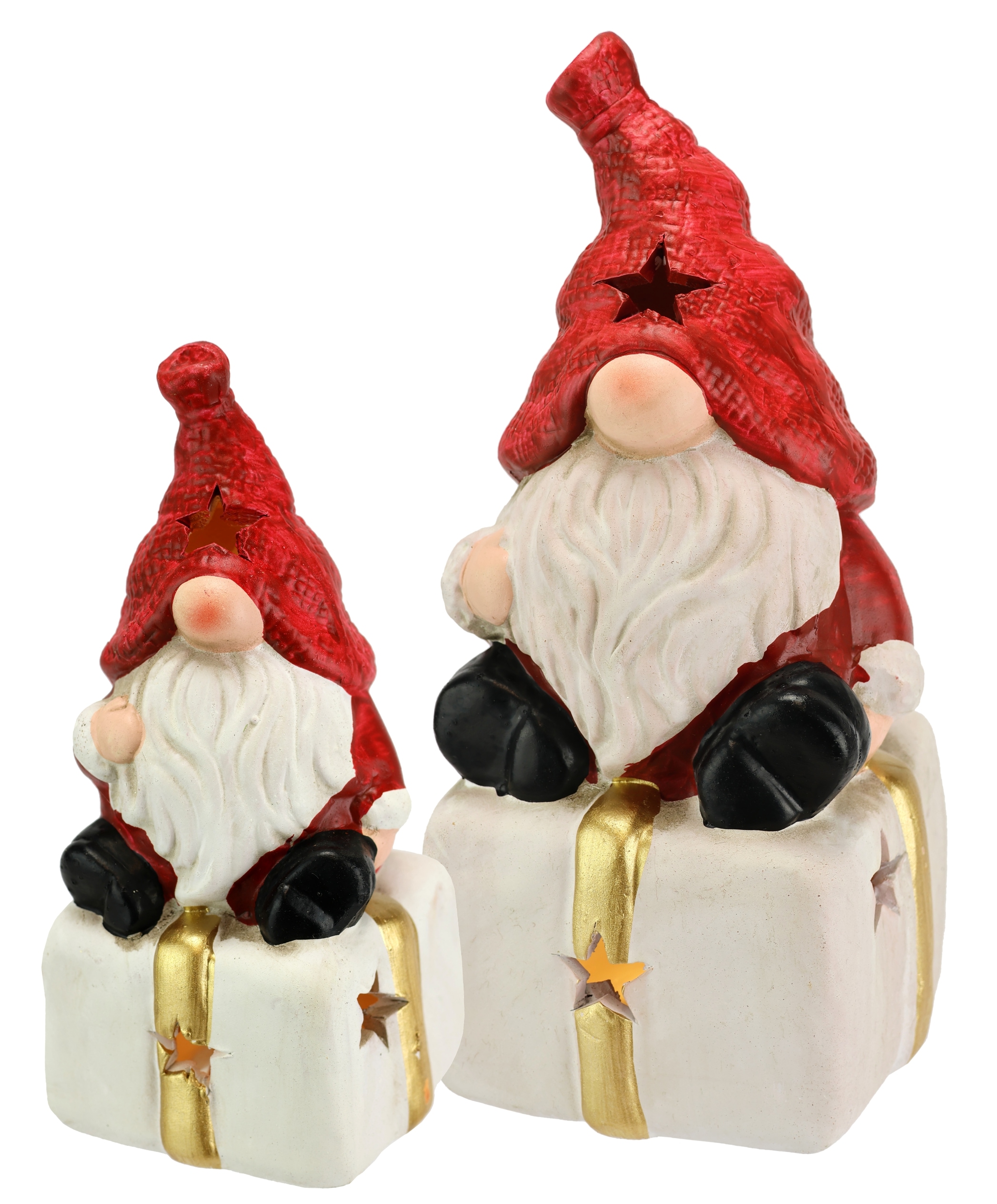 Dekofigur »Wichtel auf Geschenk«, Mit LED 2er Set Weihnachtsdeko Kunstfigur Deko...