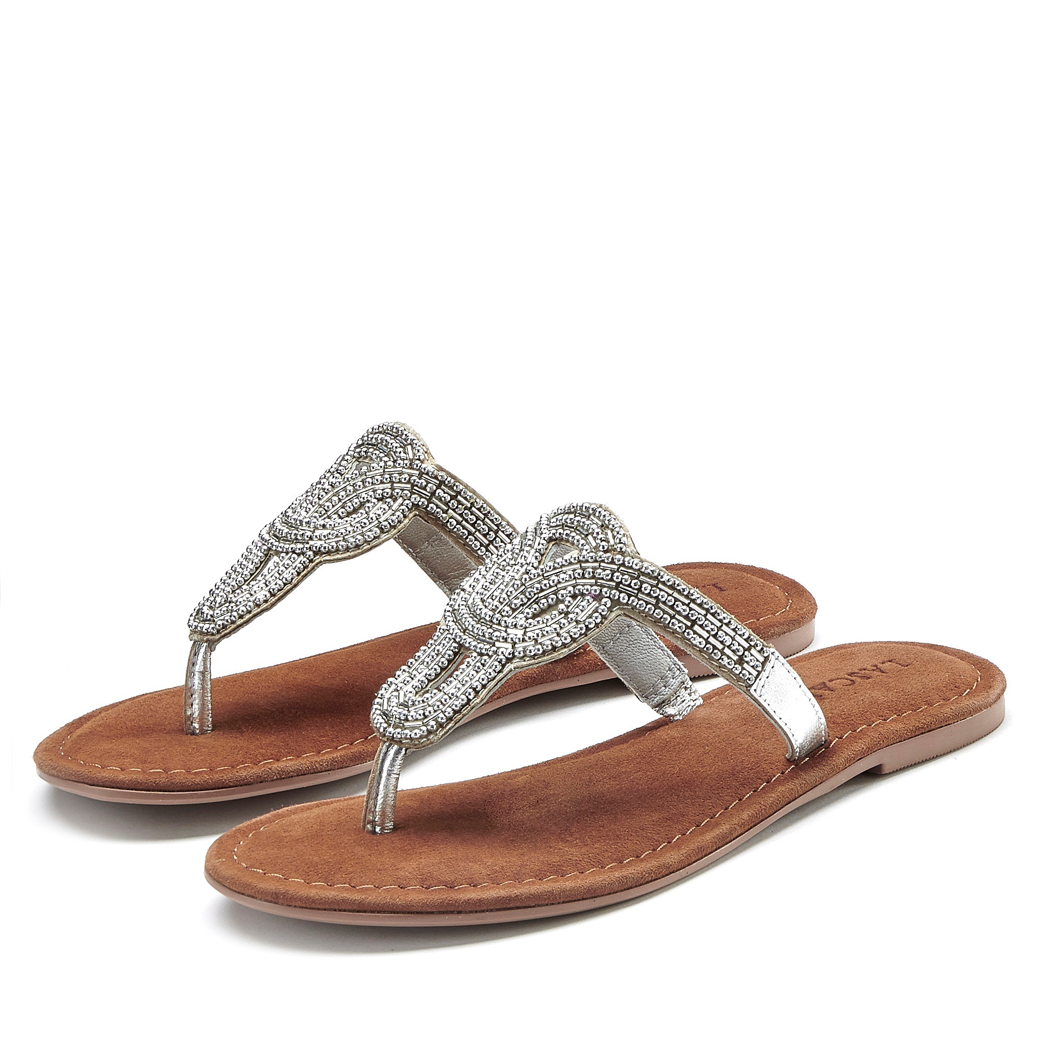 LASCANA Kinder Zehentrenner "Sandale, Pantolette, Sommerschuh", Gr. 38, silber, Obermaterial: 50% Synthetik, 50% Textilmaterial. Decksohle: 100%