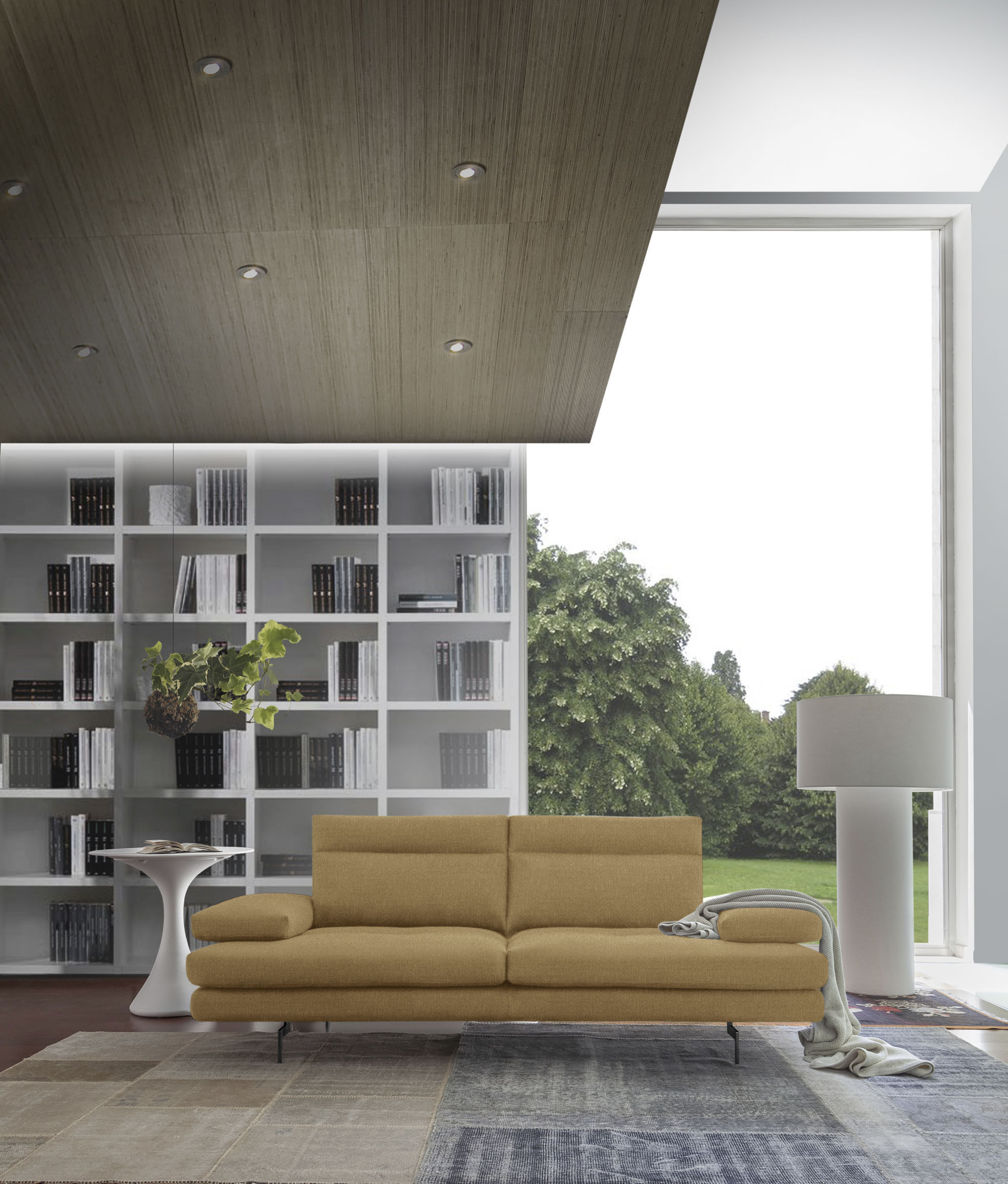 CALIA ITALIA 3-Sitzer "Toby Wing, 208 cm breit, Designsofa, hochwertige Verarbeitungsdetails" inkl. Sitztiefenverstellung und Armteilfunktion, Füße in Schwarz matt