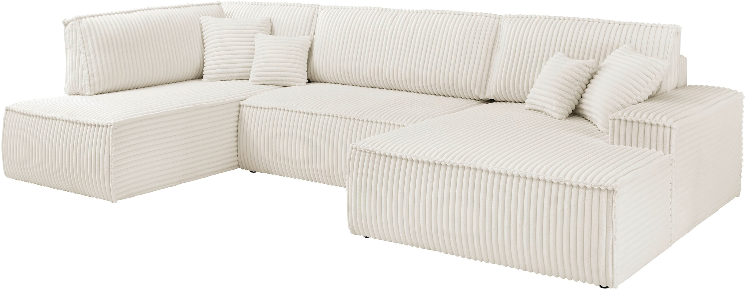andas Wohnlandschaft »FINNLEY U-Form XXL 329 cm, Schlafsofa, Schlaffunktion m. Bettkasten«, (194/139 cm), Bouclé, Struktur und Cord