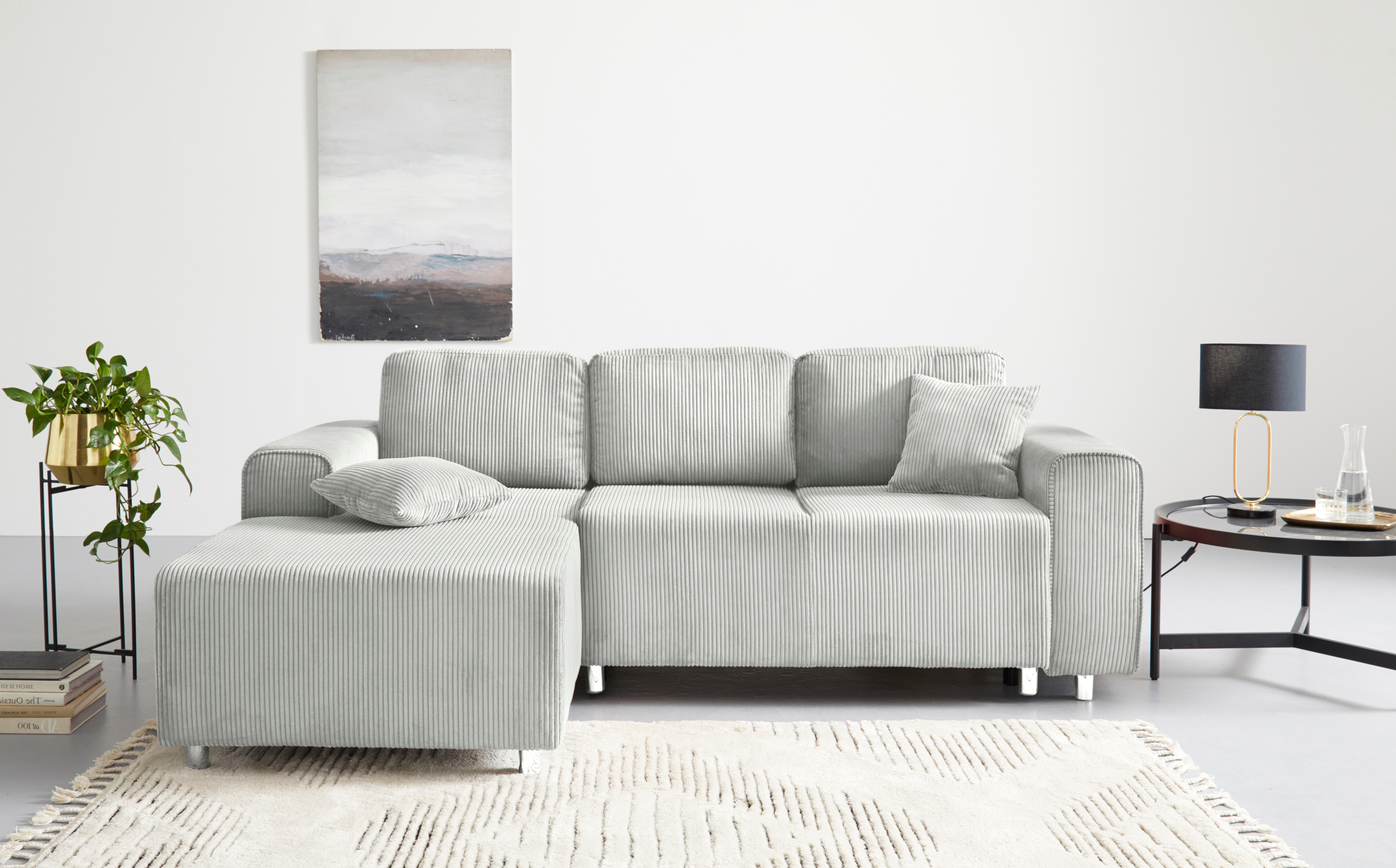 Home affaire Ecksofa "Györ" L-Form, wahlweise mit Bettfunktion und Bettkasten incl. 2 Zierkissen