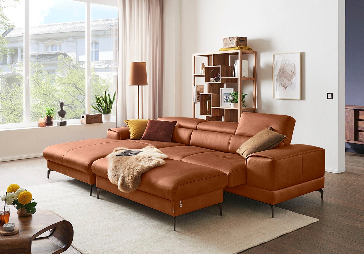 W.SCHILLIG Ecksofa »piedroo, Designsofa mit tollem Sitzkomfort, elegant und bequem, L-Form«, Kopfteilverstellung, wahlweise mit Sitztiefenverstellung, Breite 303cm