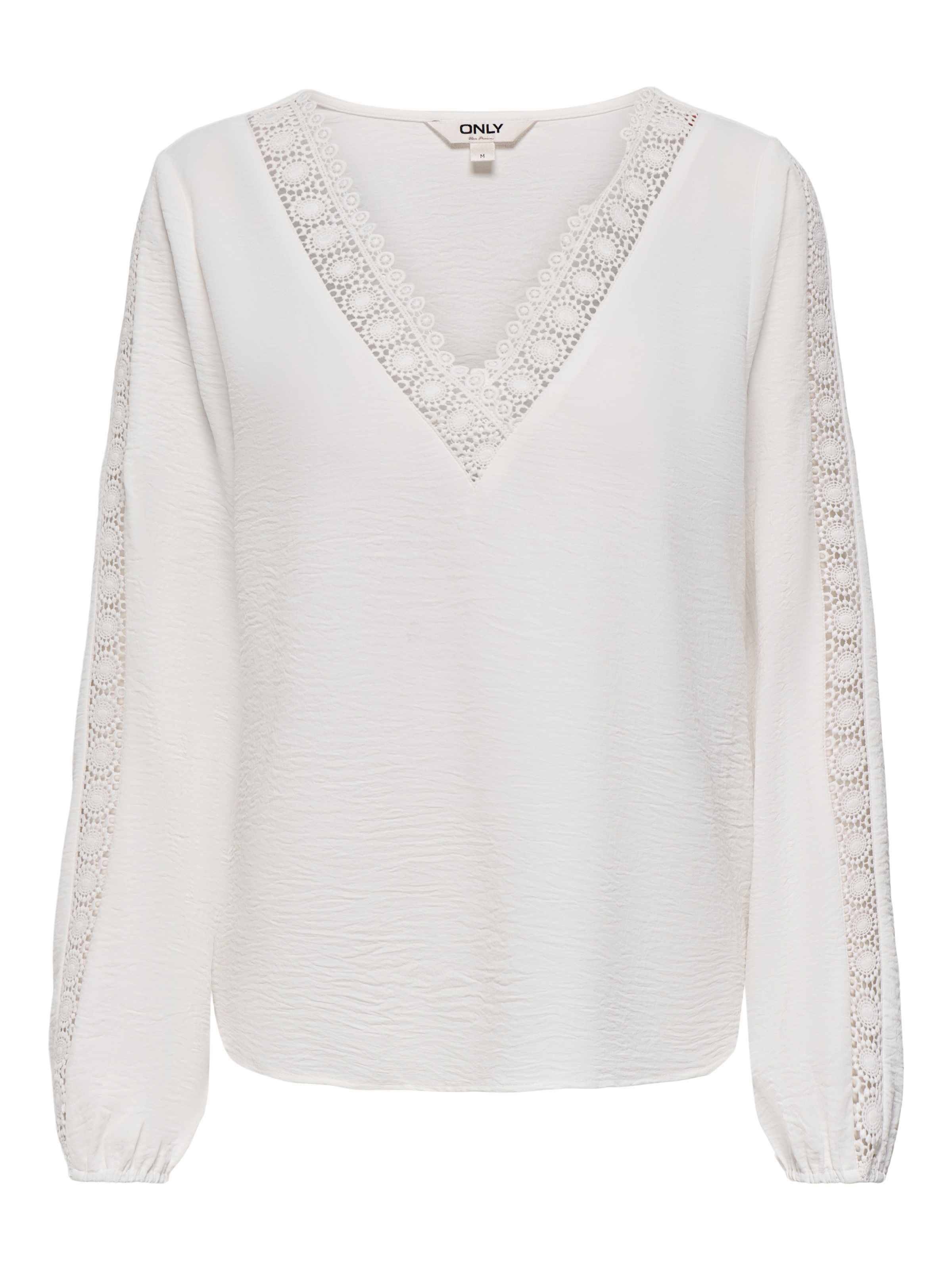 Thumbnail - ONLY Langarmbluse "ONLGREGOR METTE LS LACE TOP WVN" Kunstfaser, regular fit, V-Ausschnitt, Regular Waist