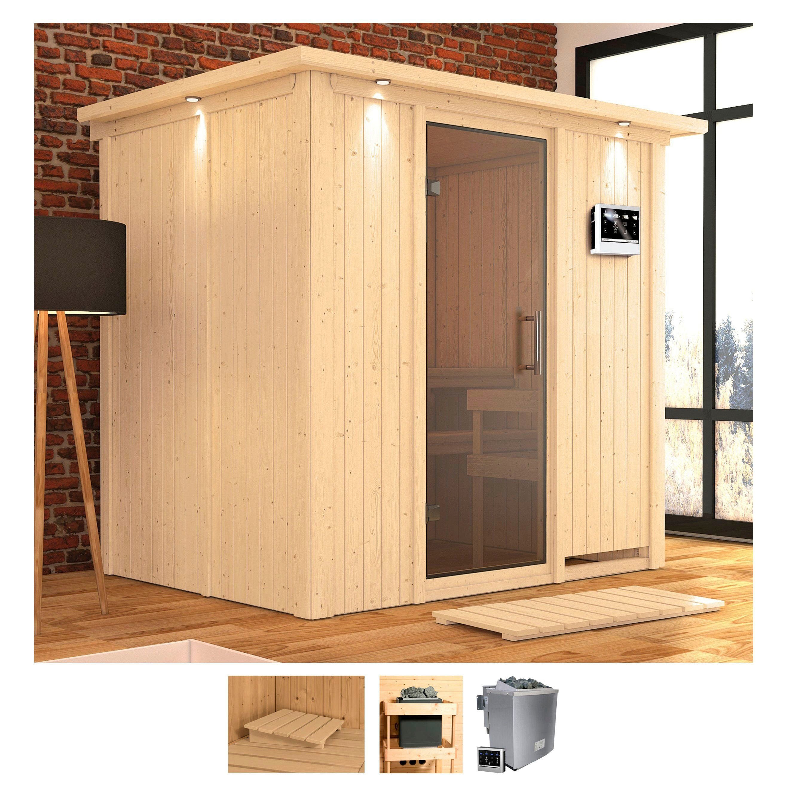 Karibu Sauna "Bedine" Set, Ofen 9 kW Bio externe Strg easy
