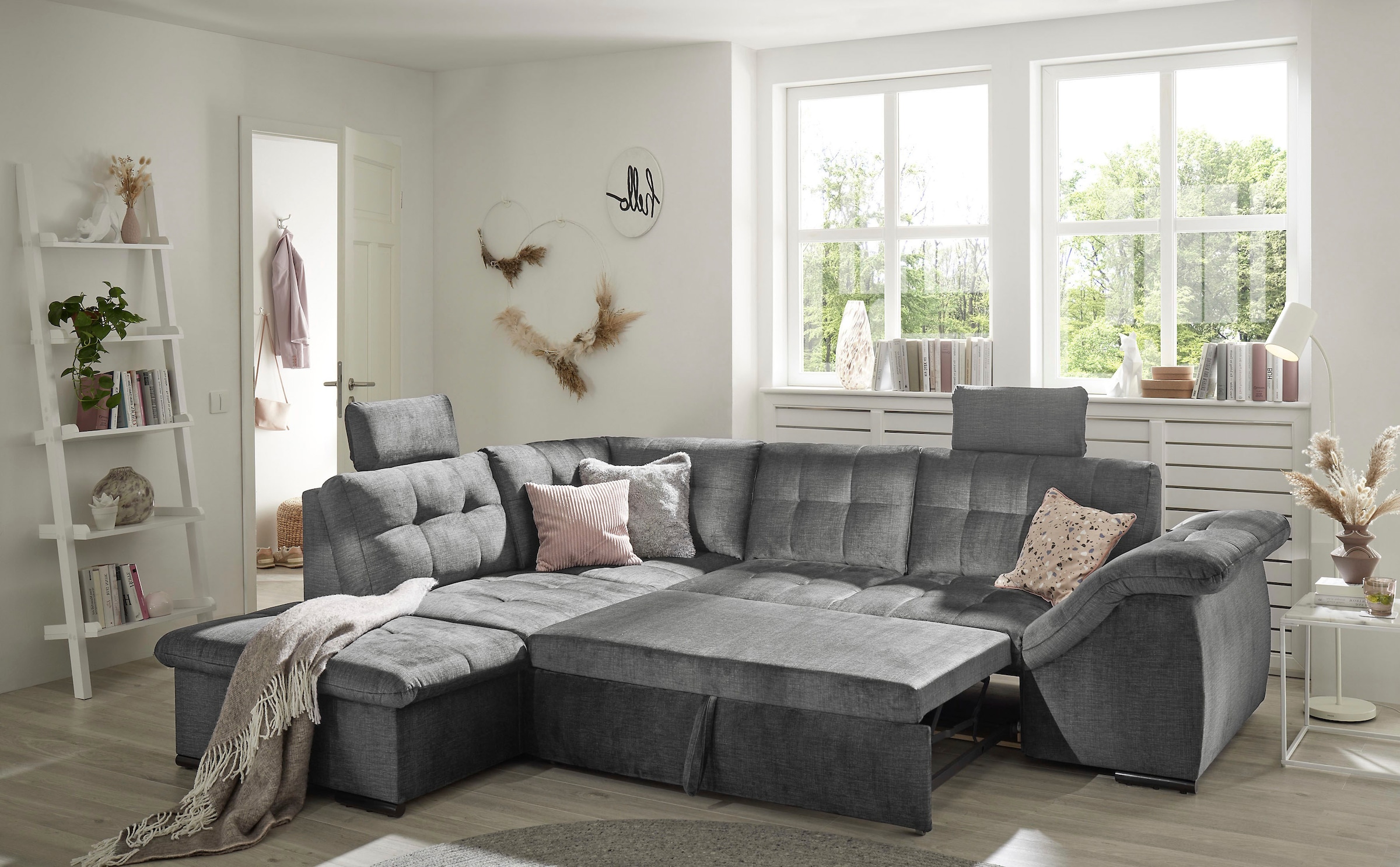 ED EXCITING DESIGN Ecksofa »Estrella L-Form«, mit Bettfunktion, Bettkasten, Armteilverstellung & Kopfstützen