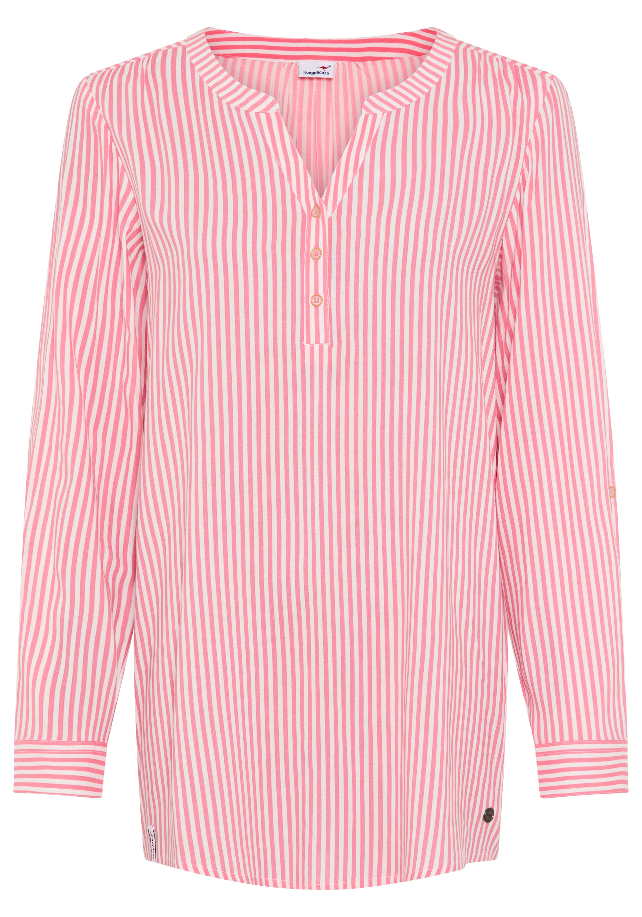 KangaROOS Longbluse Langarmbluse, figurumspielende Passform, Rundhalsausschnitt