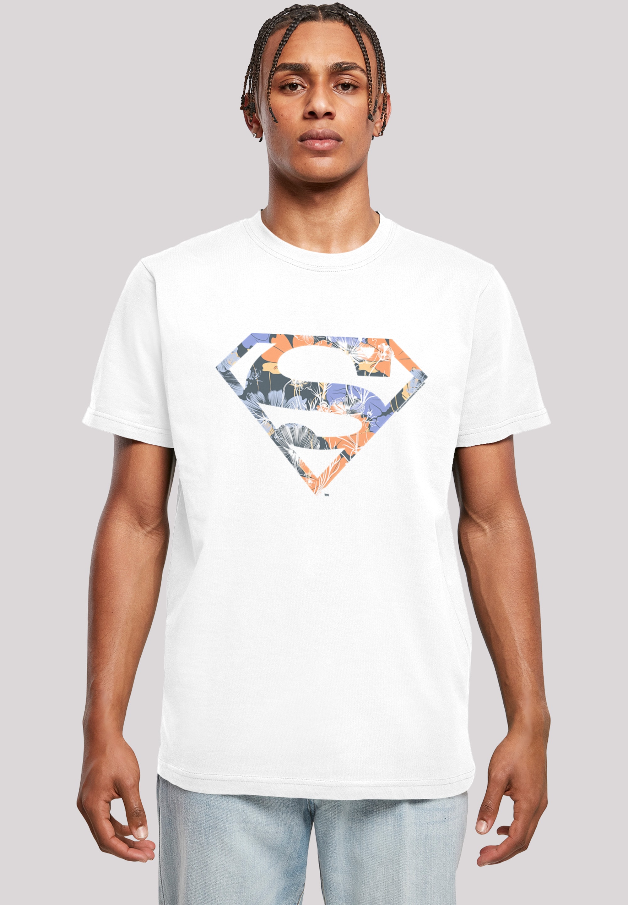 F4NT4STIC Kurzarmshirt »F4NT4STIC Herren Superman Floral Logo 2 with T-Shirt Round Neck«, (1 tlg.)