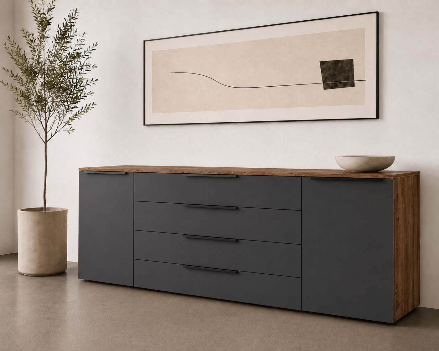 borchardt Möbel Sideboard "Tom, moderne Kommode mit Metallgriffen, 200cm breit" 2 Türen, 3 Schubfächer, Metallgriffe anthrazit