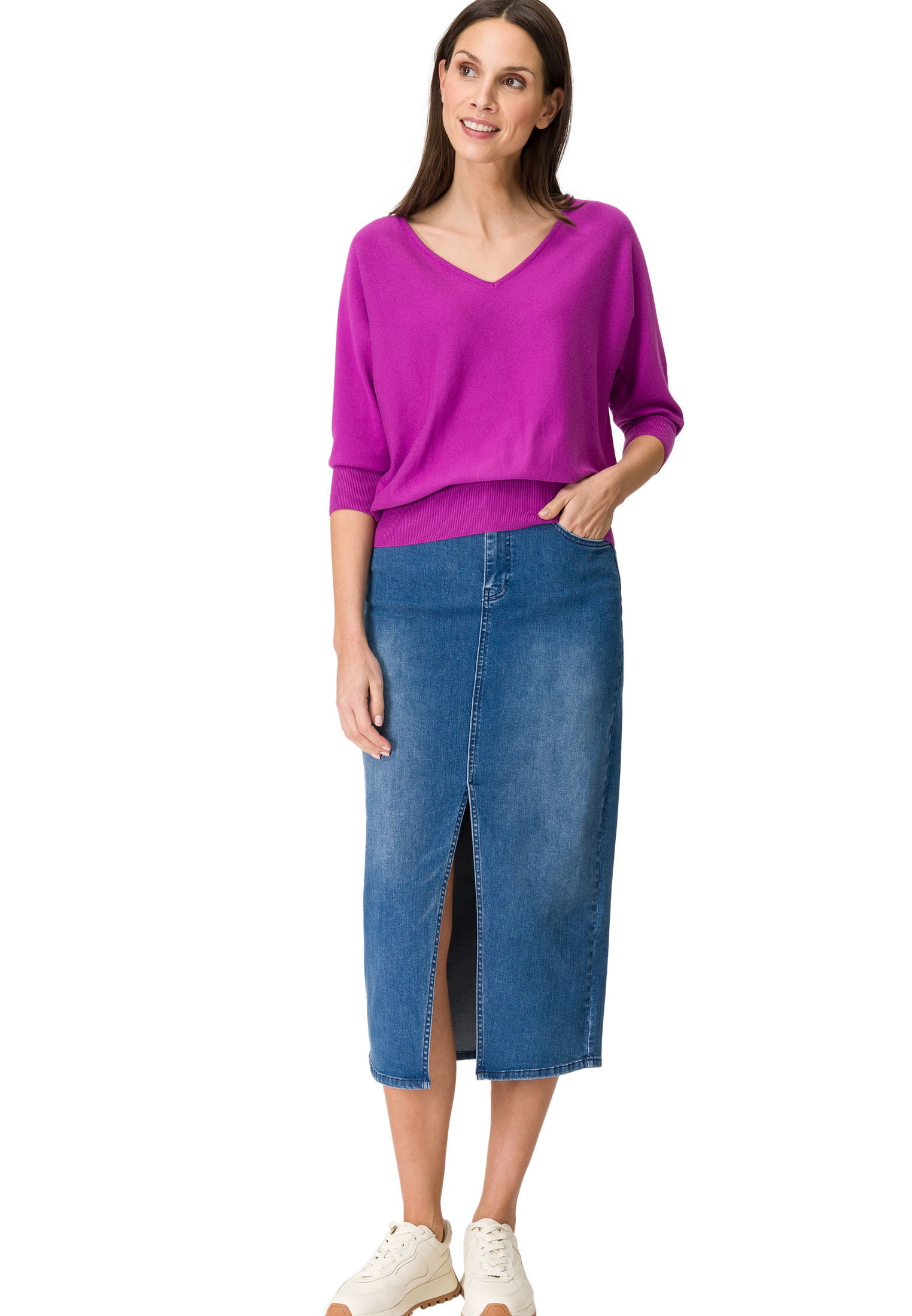 Zero Midirock »zero Jeansrock Midi mit Schlitz«, Schlitz