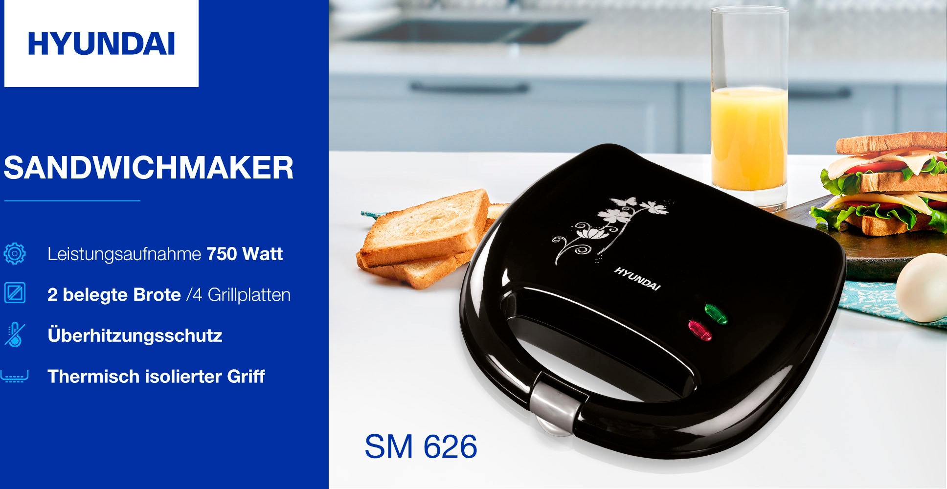 Hyundai Sandwichmaker »SM626«, 750 W