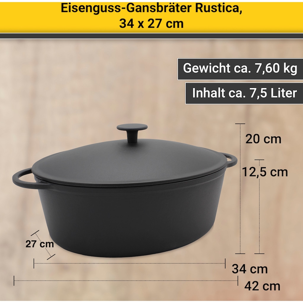 Krüger Bräter »Eisenguss Gansbräter mit Deckel RUSTICA, 34 x 27 x 12,5 cm«, Gusseisen, (1 tlg.)