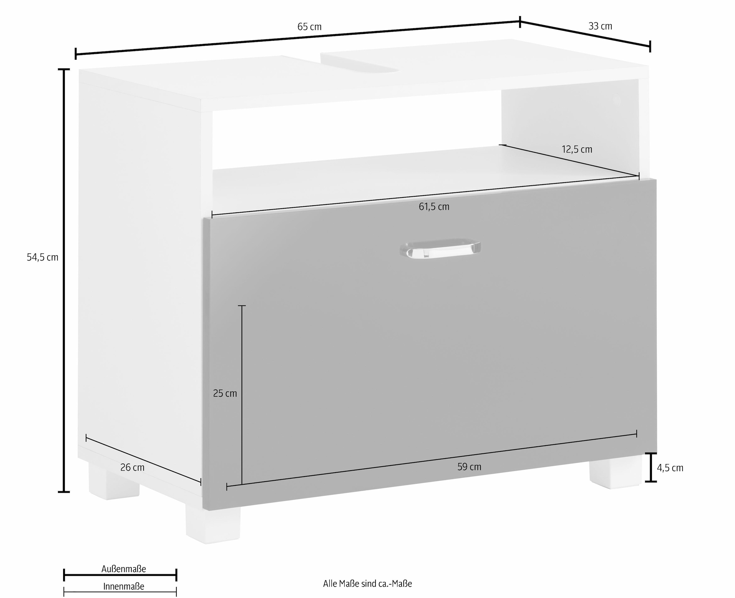 Schildmeyer Waschbeckenunterschrank »Colli in verschiedenen Farben«, Höhe 54,5 cm, Badezimmerschrank mit Metallgriffen und großer Schublade