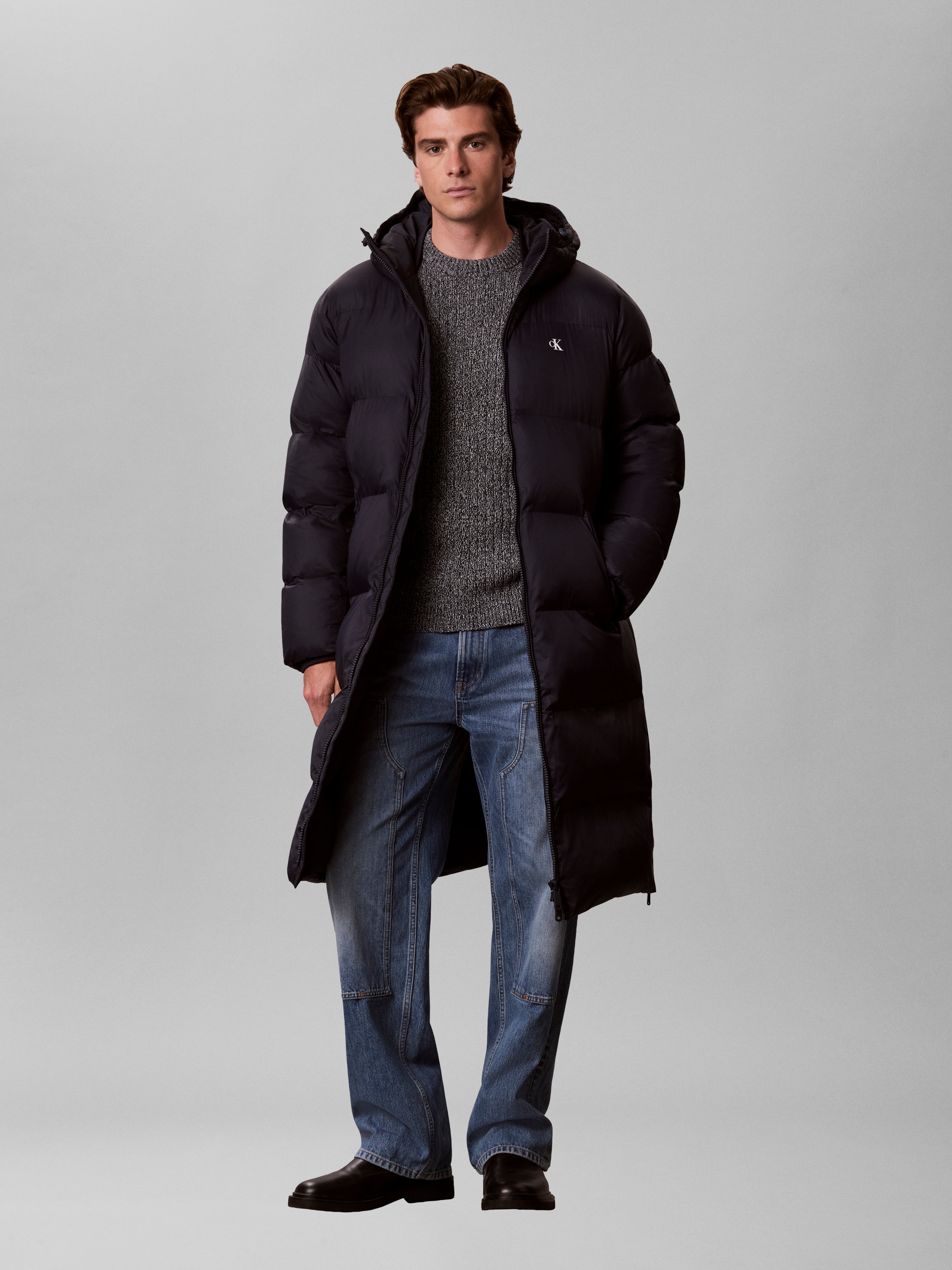 Calvin Klein Jeans Steppmantel "LONG LENGTH HOODED NYLON" Regular fit mit Eingrifftaschen
