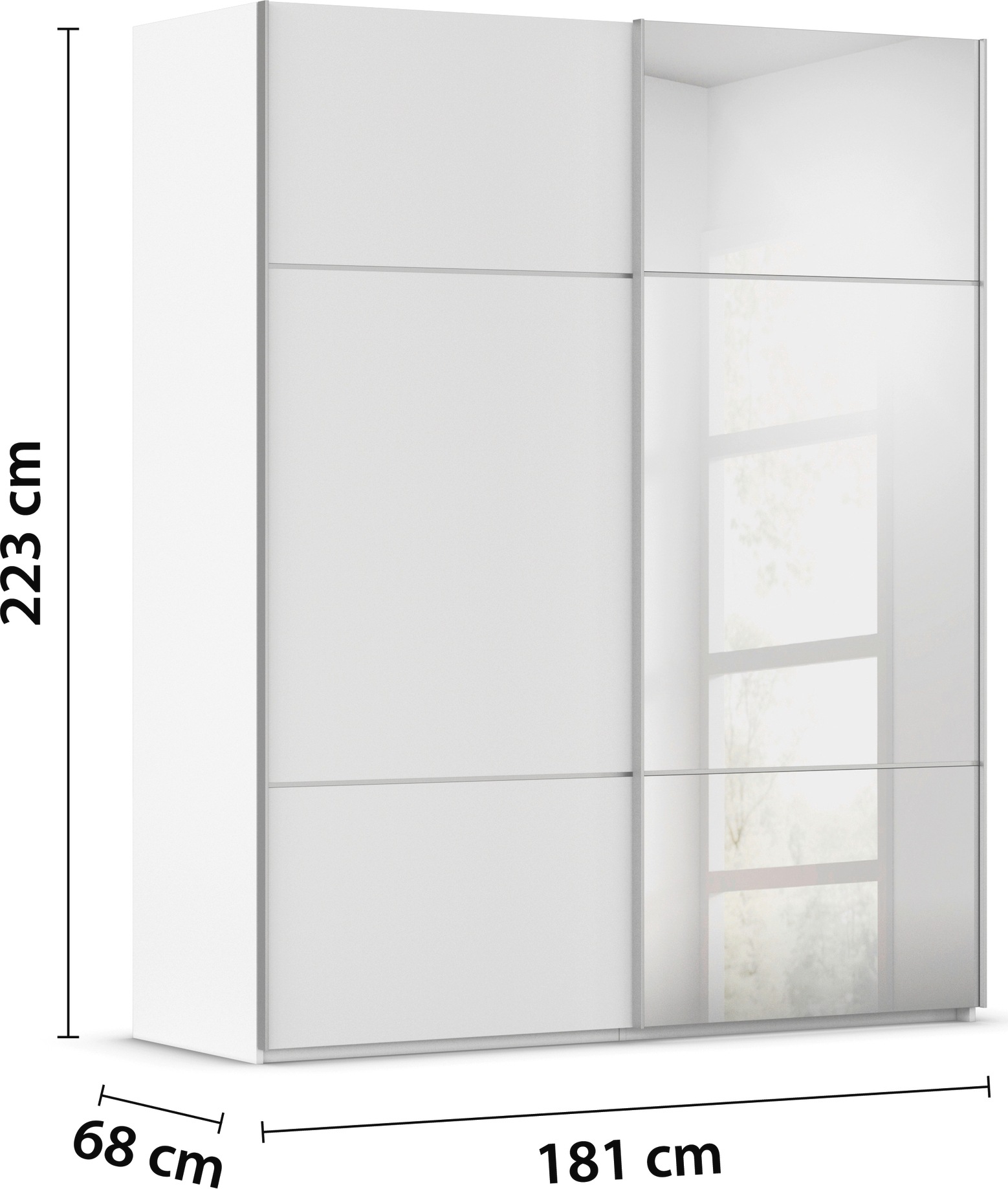 rauch Schwebetürenschrank »Kleiderschrank Schrank Garderobe Schlafzimmerschrank SCALE-TRIO«, edle dreigeteilte Front mit 2 Zierleisten und Spiegel MADE IN GERMANY
