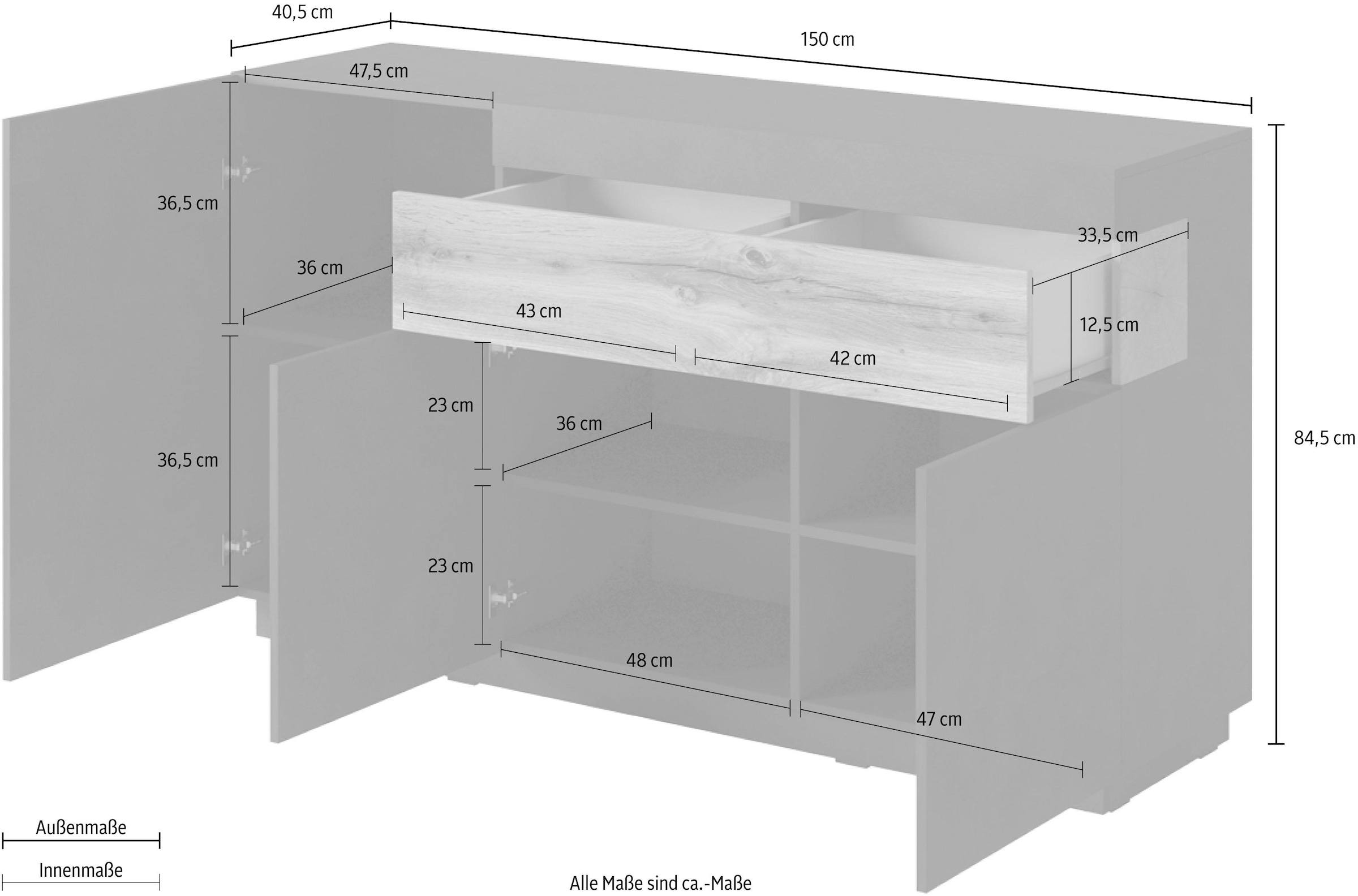 Sideboard BAUR 150 cm | Breite »SILKE«, Helvetia