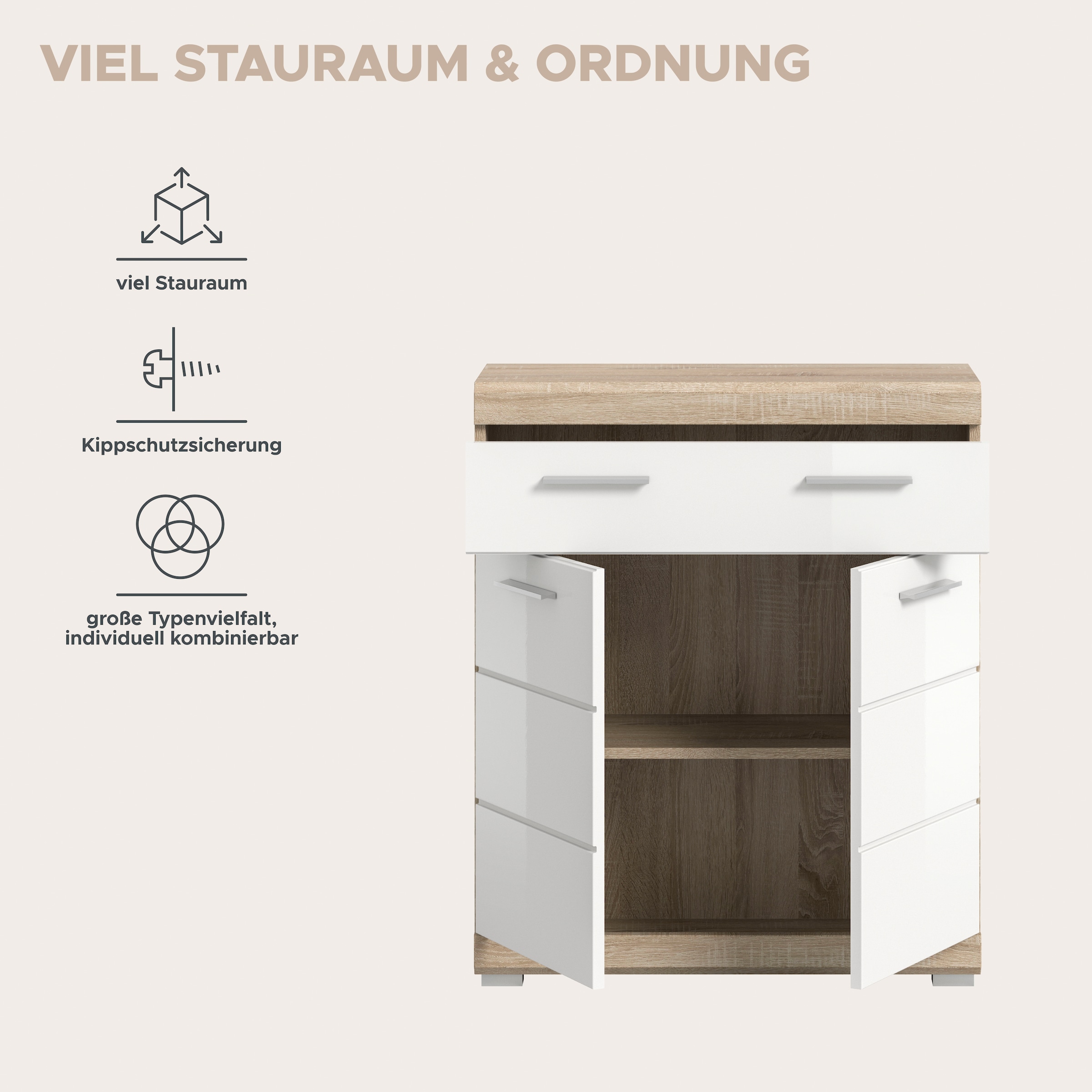 welltime Unterschrank »SIENA, Breite 74cm, 2 Tür, 1 Schubkasten, 2 Fächer, MDF-Front« TOPSELLER!,  in verschiedenen Farben erhältlich, Badmöbel, Badschrank, Kommode, Bad