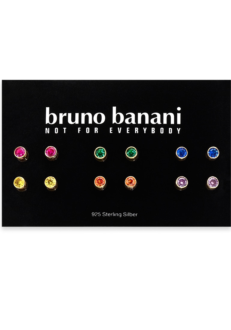 Ohrstecker-Set BRUNO BANANI "Mulitpack Schmuck Geschenk Silber 925 Ohrschmuckset Regenbogen", silber (silberfarben, mehrfarbig, mehrfarbig), Ohrringe, Damen, 4,5mm, Silber 925 (Sterlingsilber), mit Zirkonia (synth.)